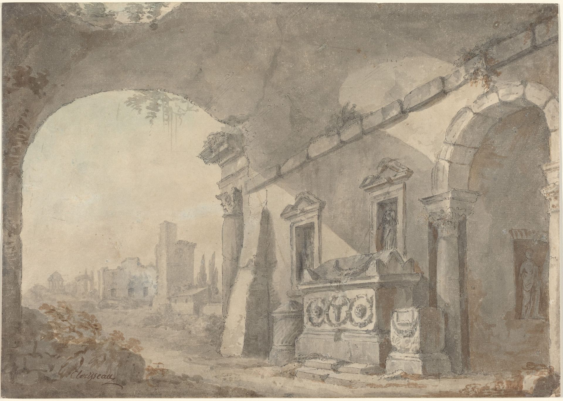 Roman Ruins with a Sepulchre by Charles Louis Clérisseau