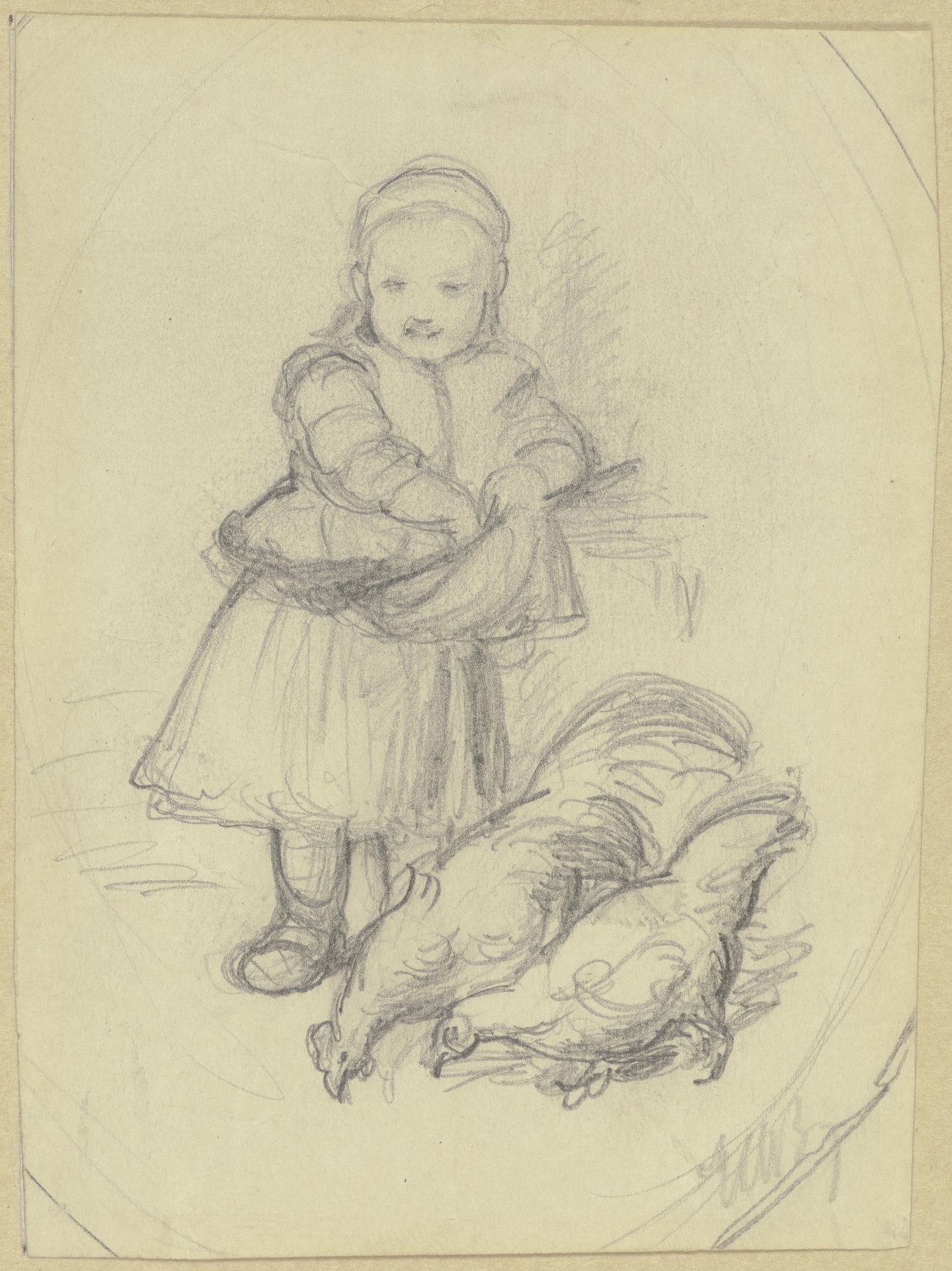 Kleines Mädchen Hühner fütternd by Wilhelm Amandus Beer