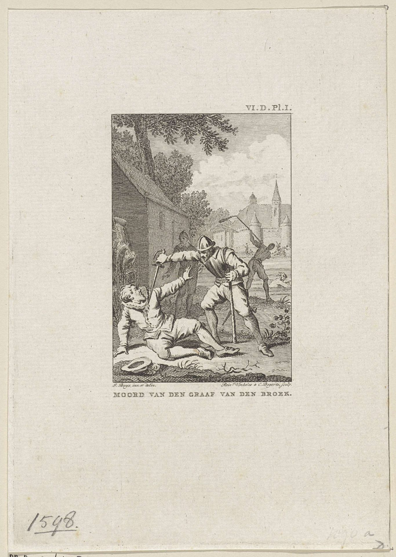 Moord op Wirich von Daun, graaf van Falkenstein, 1598 by Reinier Vinkeles