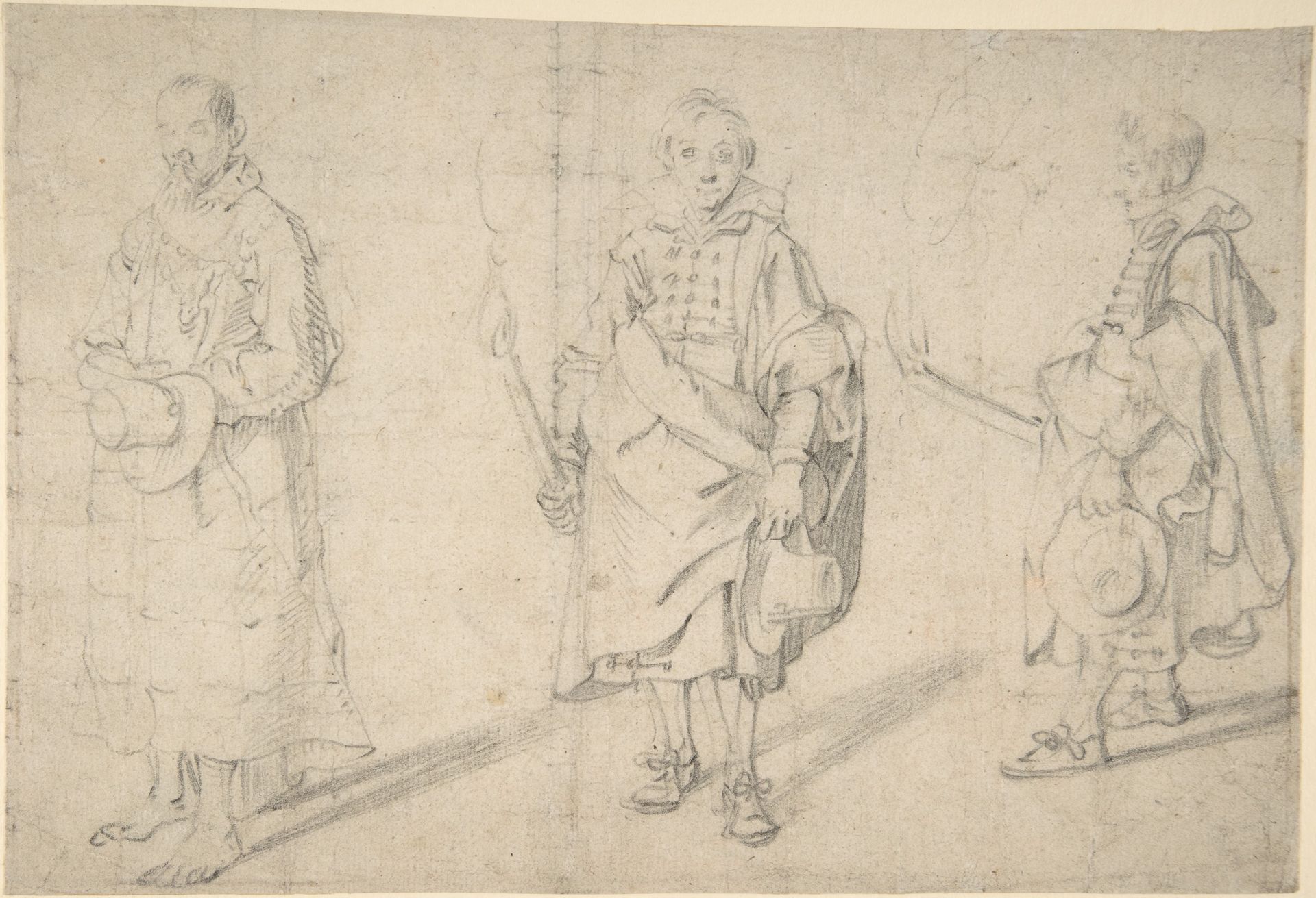Study of Figures: an Old Man Holding a Hat and Facing Forwards, and a Young Man Holding a Torch and a Hat, seen from both the Front and Left Sides; Verso: Study of a Head by Antoine Sallaert