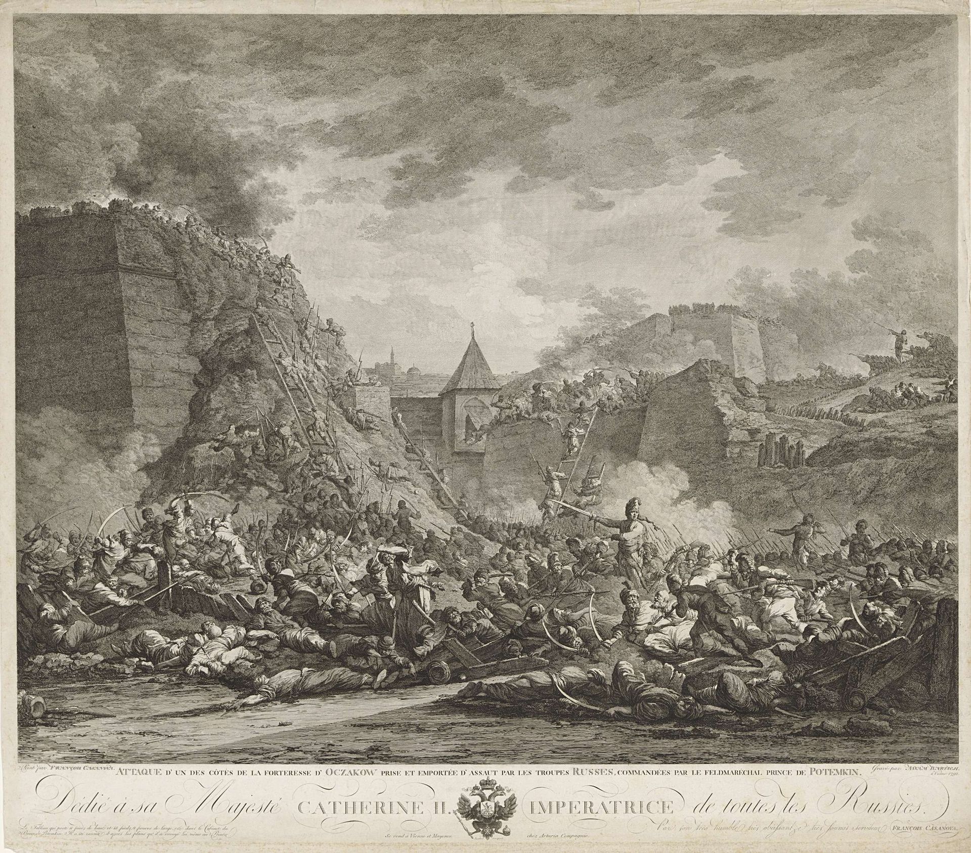 Bestorming van de vesting van Ochakov, door de Russische troepen onder leiding van Grigorij Potemkin by Adam von Bartsch