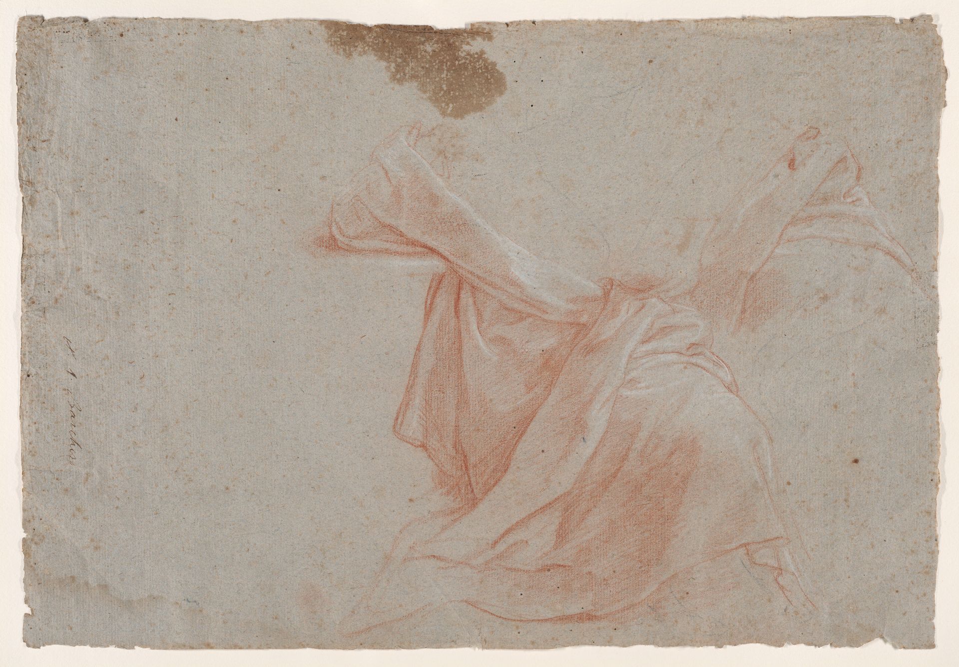 Double-sided Sheet: (recto) Study of Draperies; (verso) Study of a Standing Female Nude in a Beckoning PoseTurned toward Left. by Giacomo Zoboli