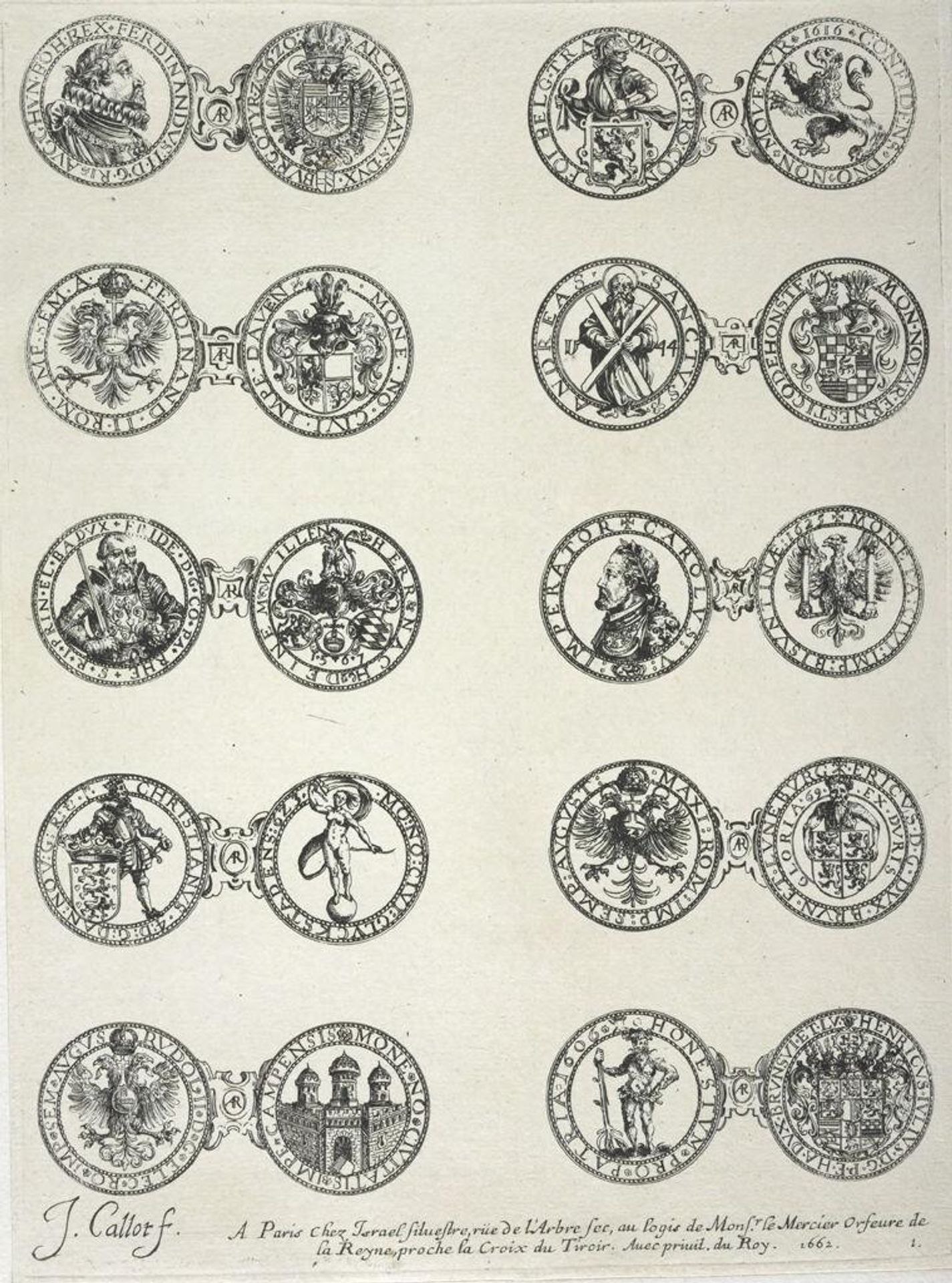 Coinage:  First Plate (FERNANDINVS.  II.  D.  G...) by Jacques Callot