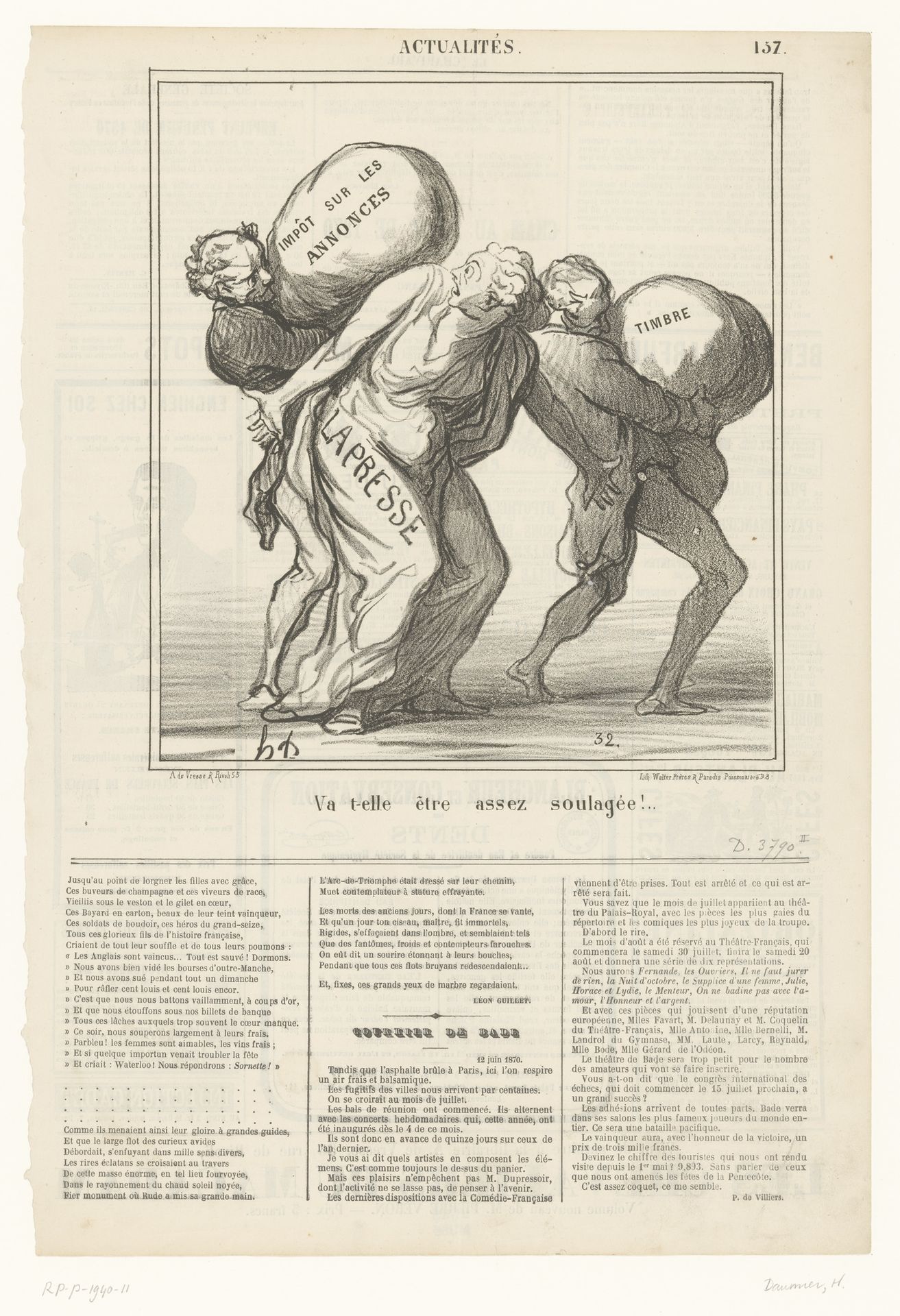 Pers krijgt belasting op advertenties opgelegd by Honoré Daumier
