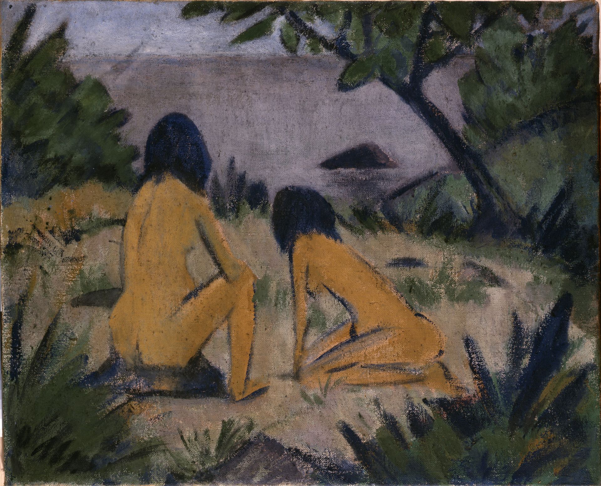 Sitting and Kneeling Figures on the Bank of the Moritzburg Lakes by Otto Mueller
