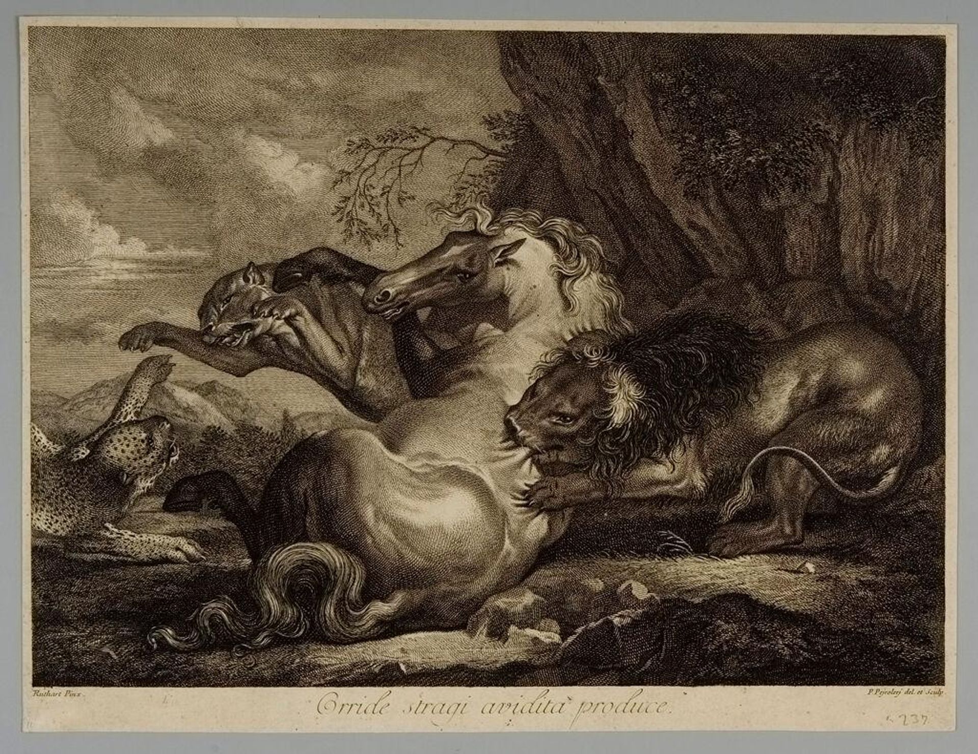 Horse Attacked by a Lion and a Tiger by Pietro Peiroleri