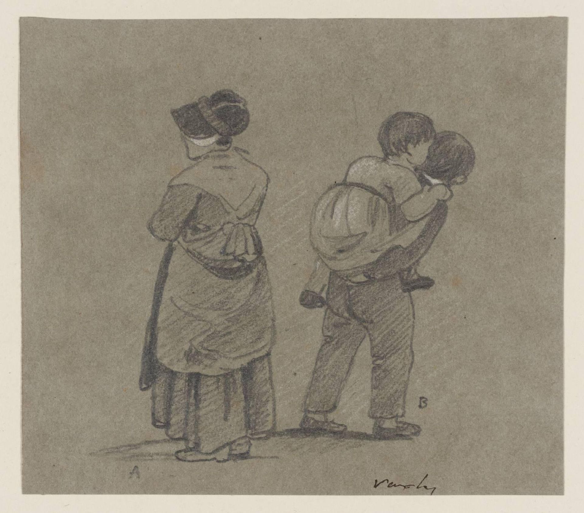 A Woman, and a Boy Carrying a Child by John Varley