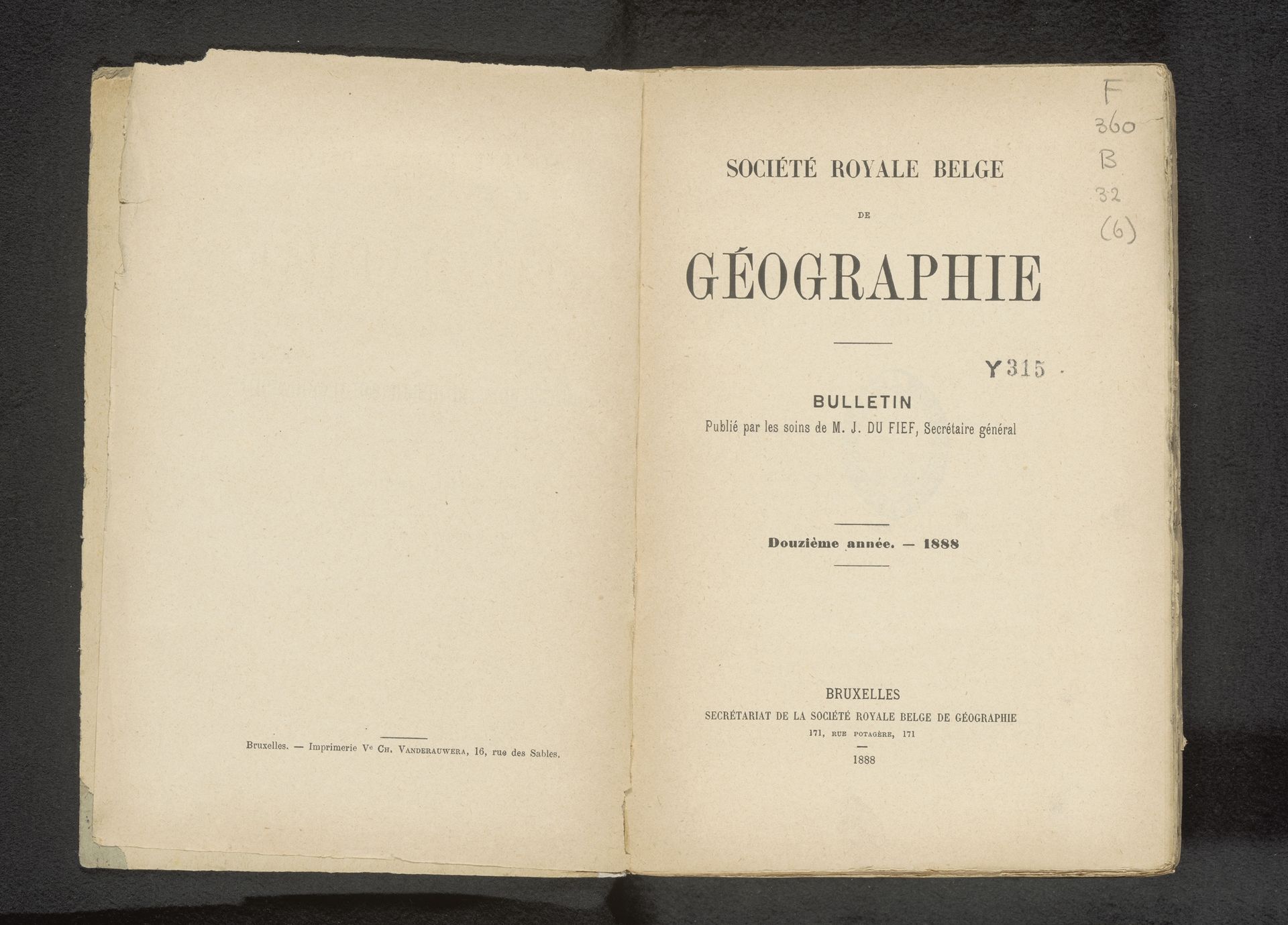 Bulletin / Société belge de géographie by M.J. du Fief