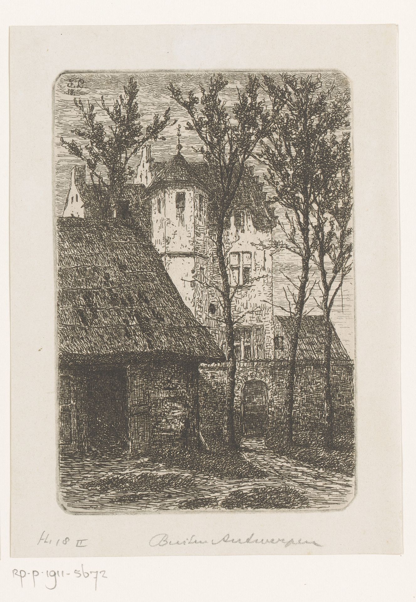 Gezicht op een oude kasteelhoeve bij Antwerpen by Jean Pierre François Lamorinière