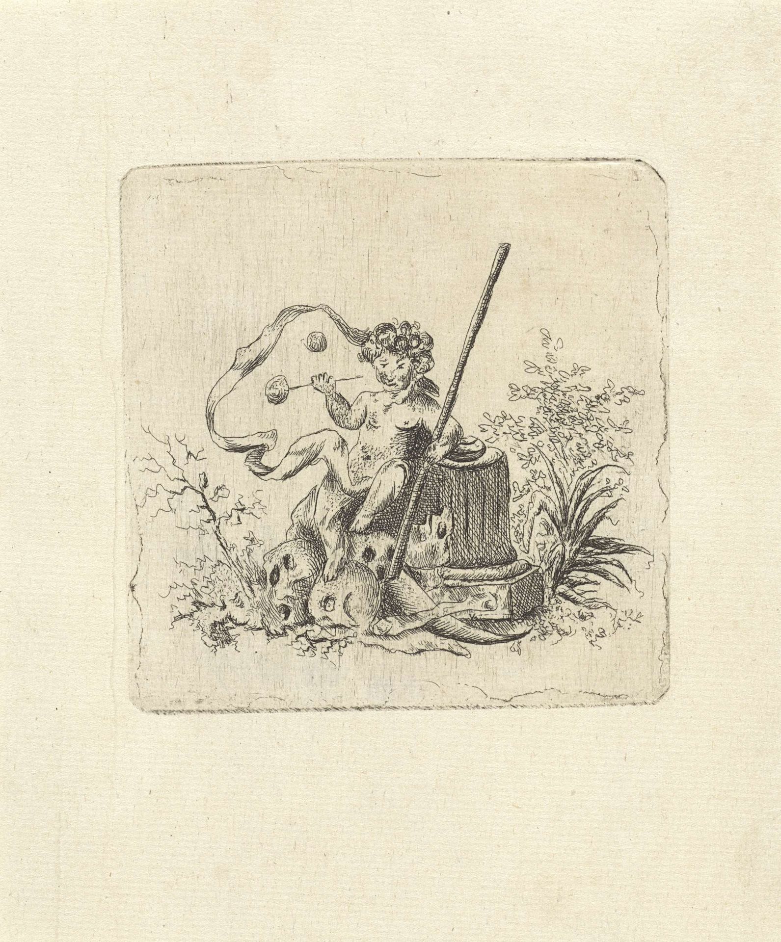 Bellenblazende putto met een zeis by Vincent van der Vinne van Lee