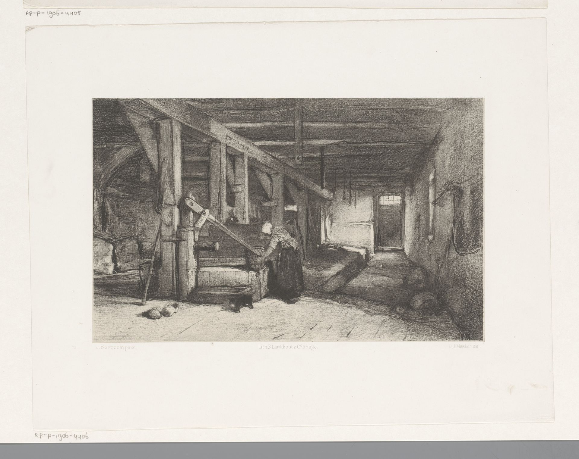 Stalinterieur met vrouw bij waterpomp by Jan Mesker
