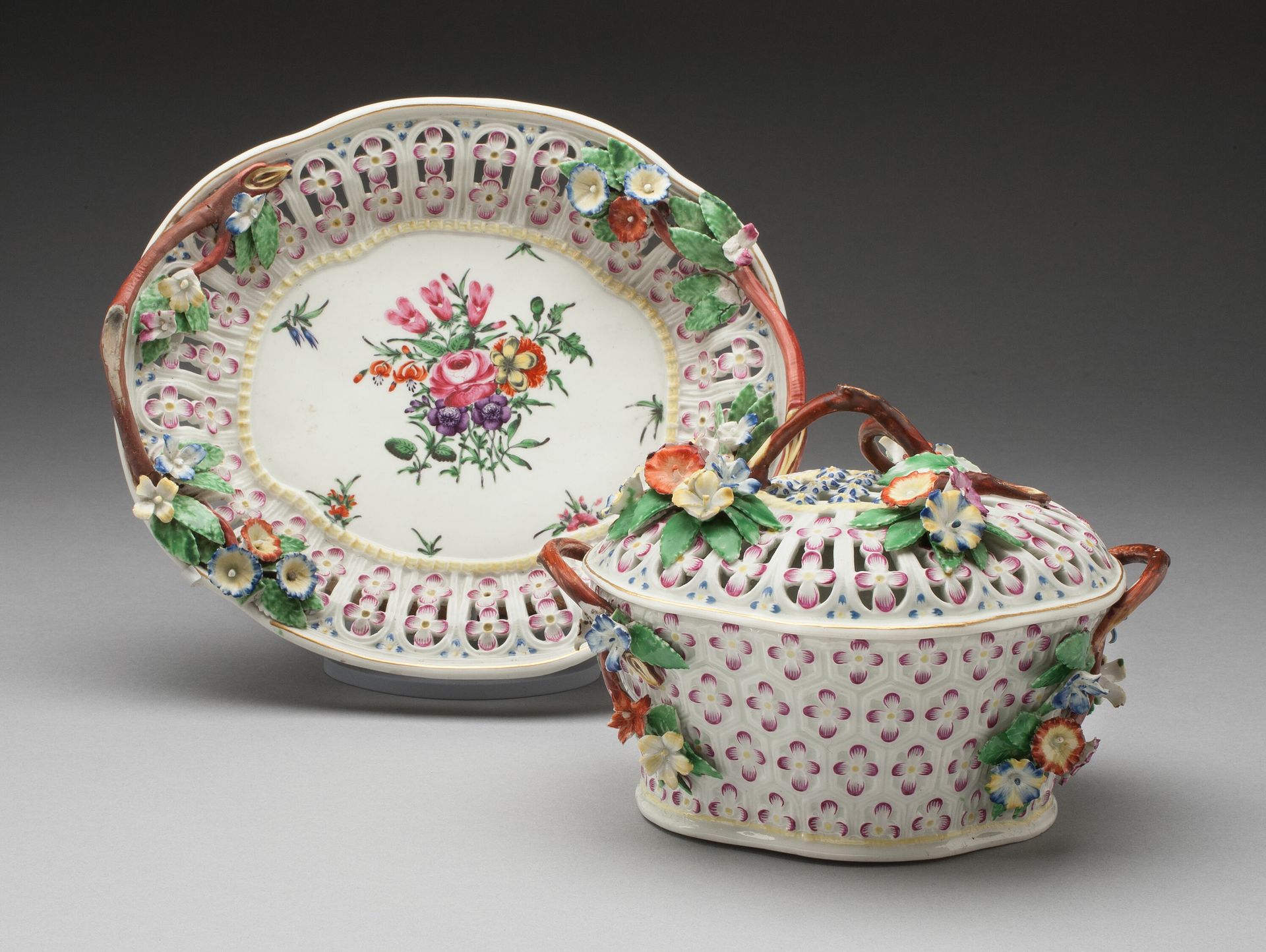 Chestnut Basket and Stand by Worcester Royal Porcelain Company