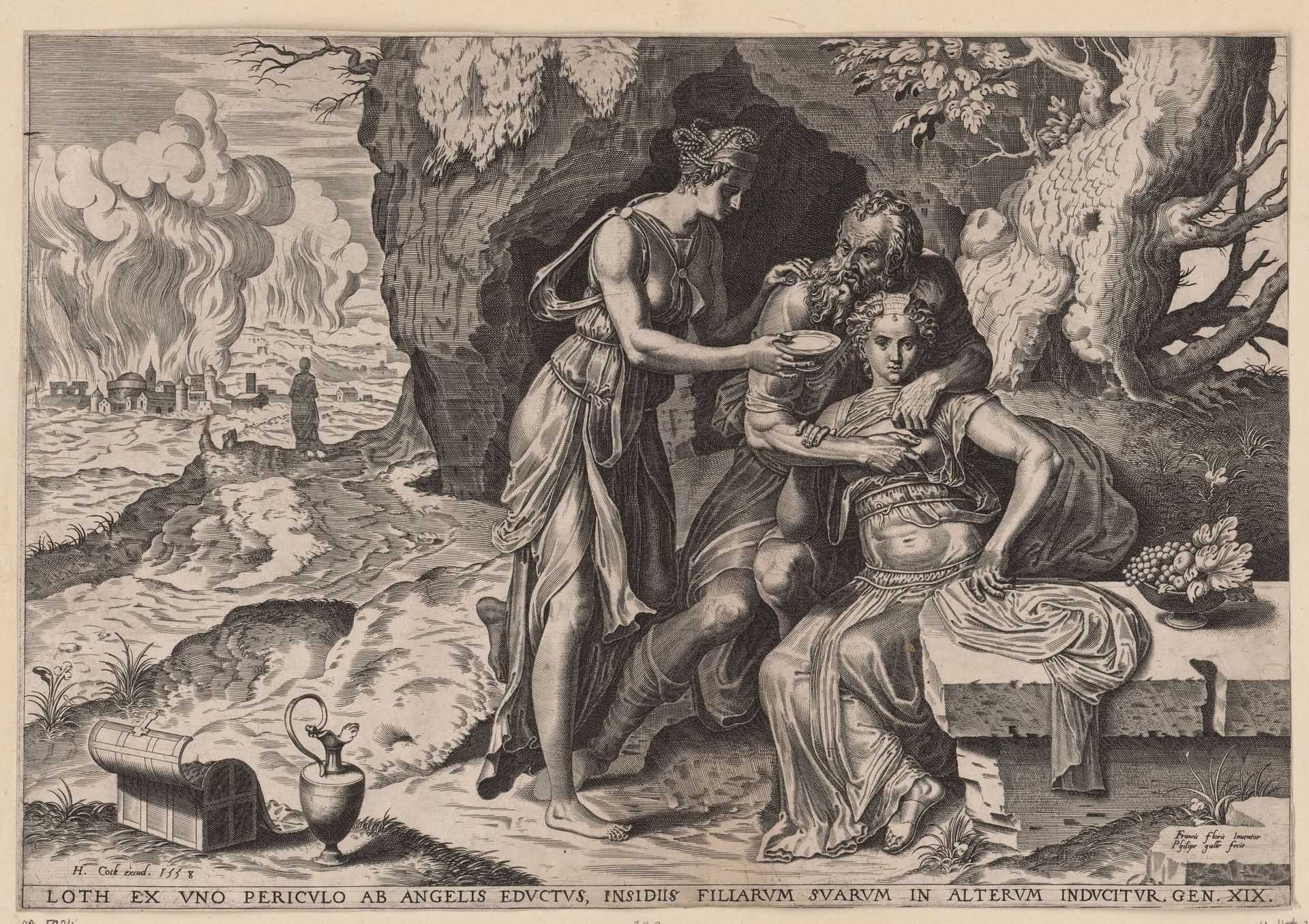 Lot en zijn dochters by Philips Galle