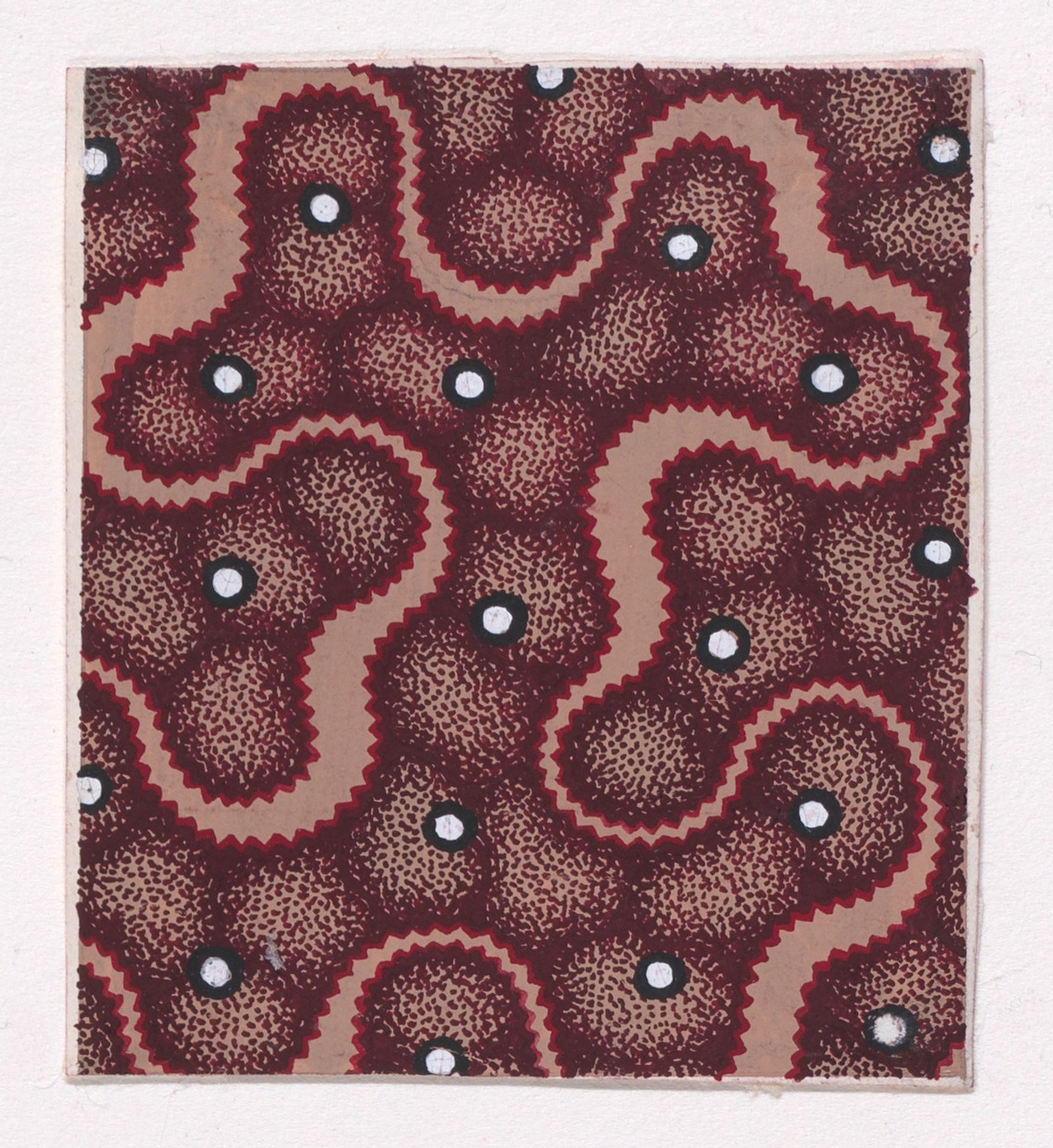 Textile Design with a Ribbon Forming a Vermicular Pattern and Splattered Pearls over an Abstract Honeycomb Pattern by Anonymous