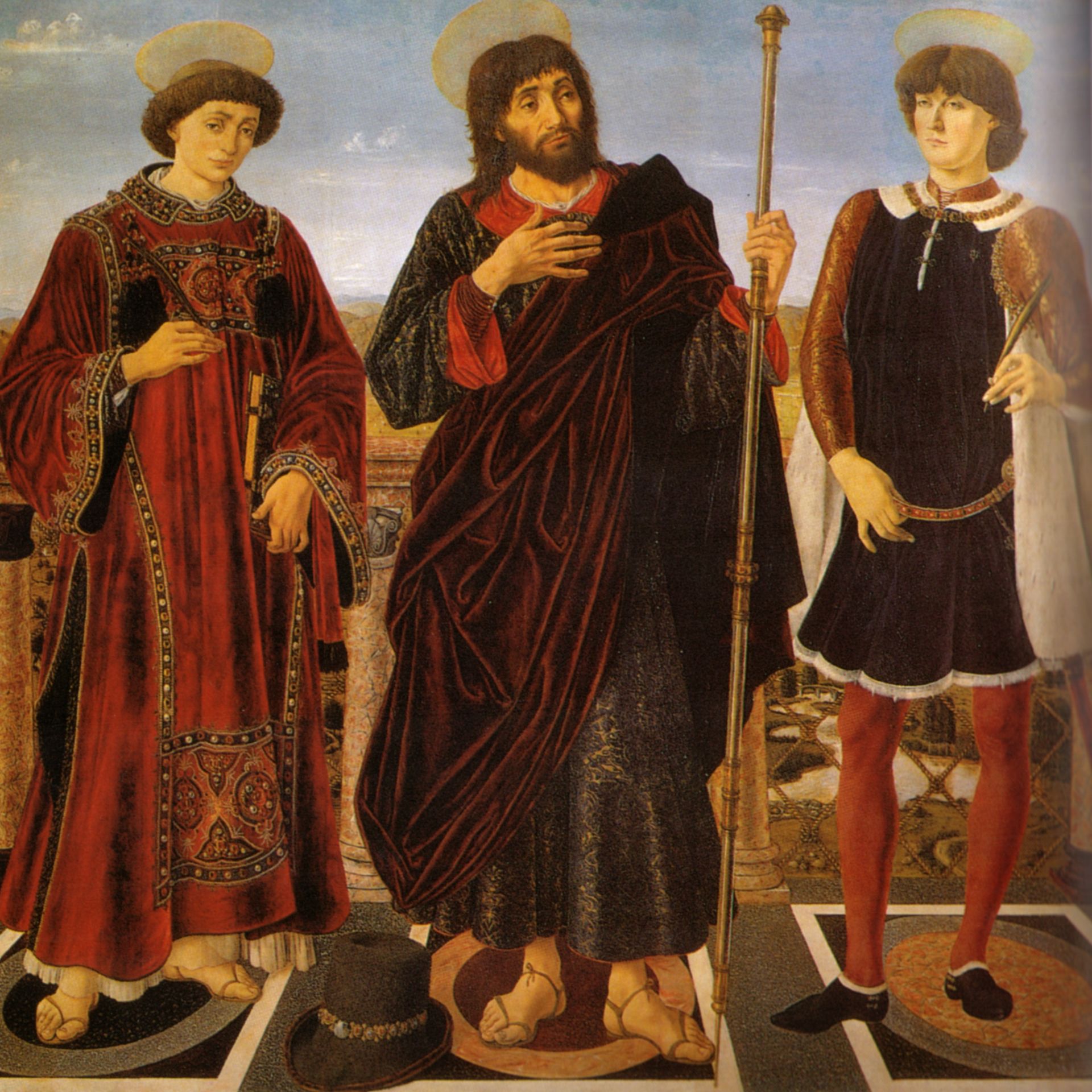SS. Vincent of Saragossa, James and Saint Eustace, Altarpiece of the Cardinal of Portugal by Antonio del Pollaiolo