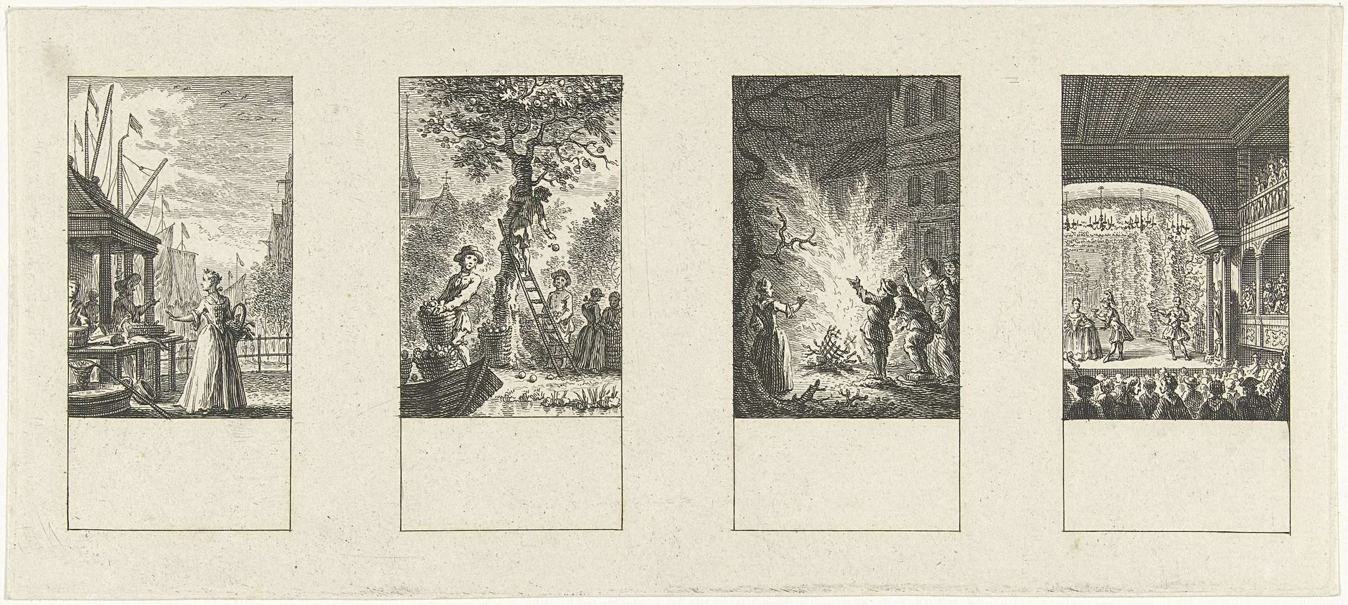 Vier voorstellingen van de maanden oktober, november, februari, maart by Simon Fokke