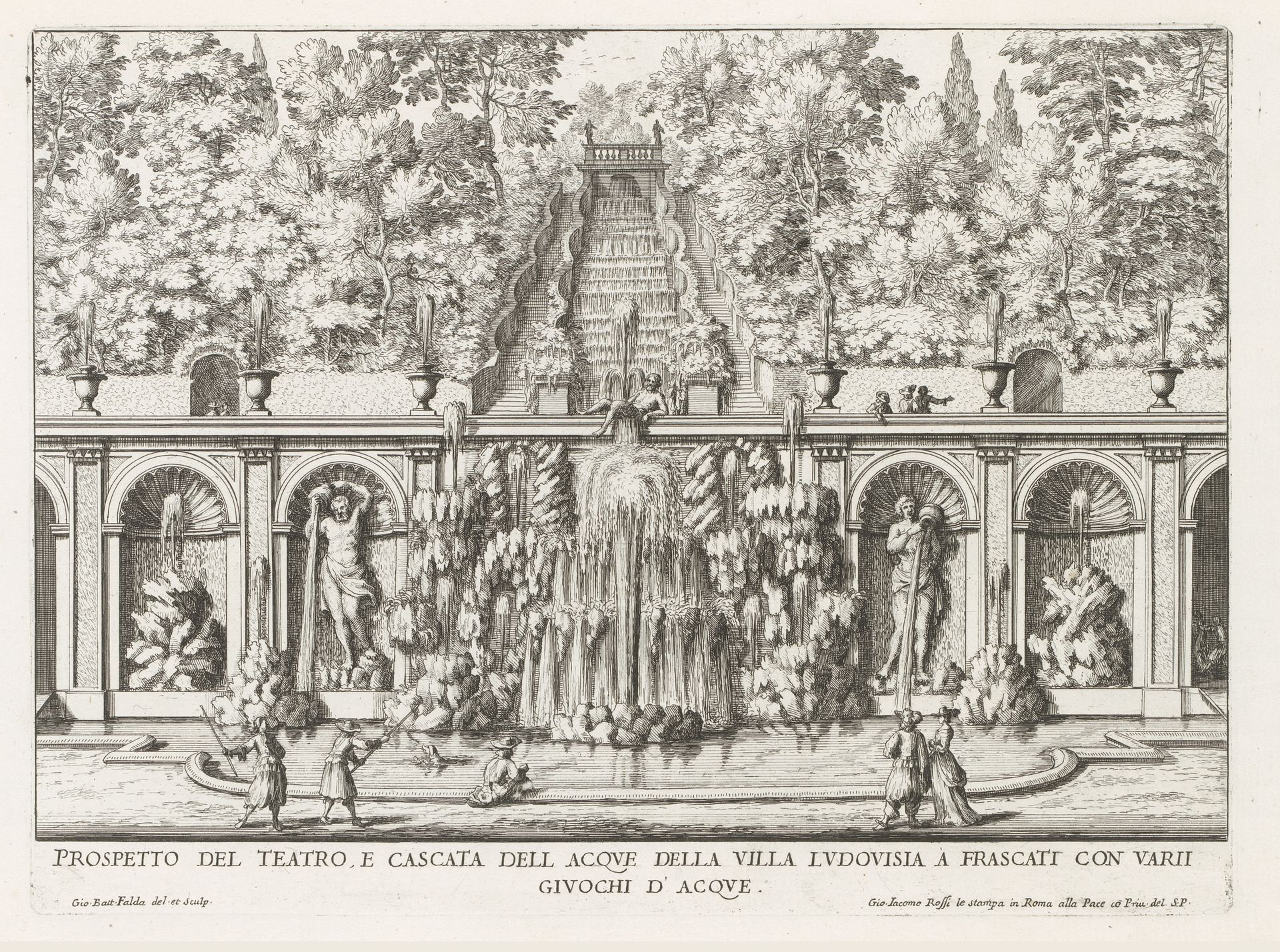Cascade en Teatro delle Acque in de tuinen van de Villa Torlonia te Frascati by Giovanni Battista Falda