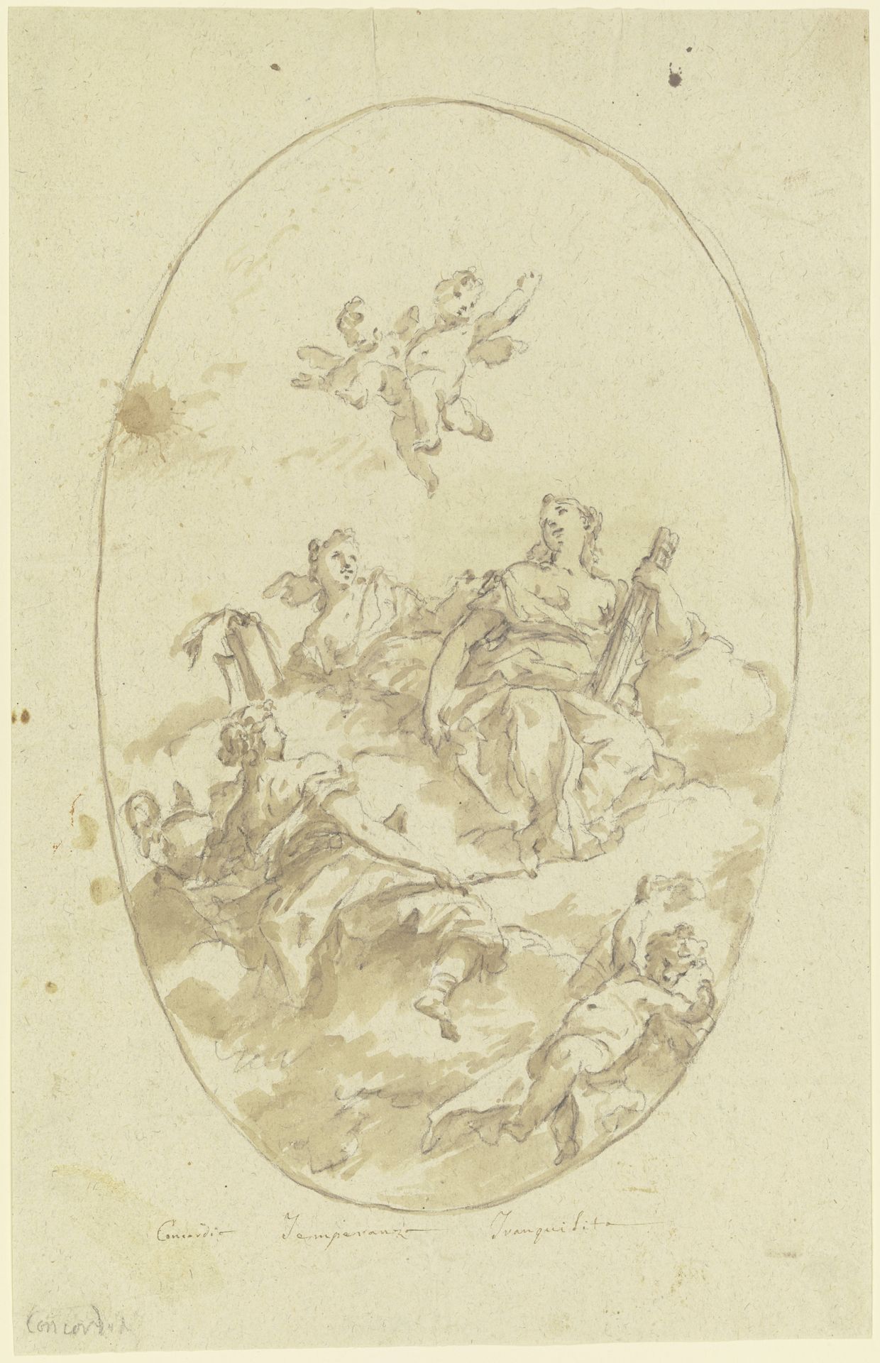 Allegorische Figurengruppe auf Wolken (Concordia, Temperanza und Tranquilità) by Gaspare Diziani