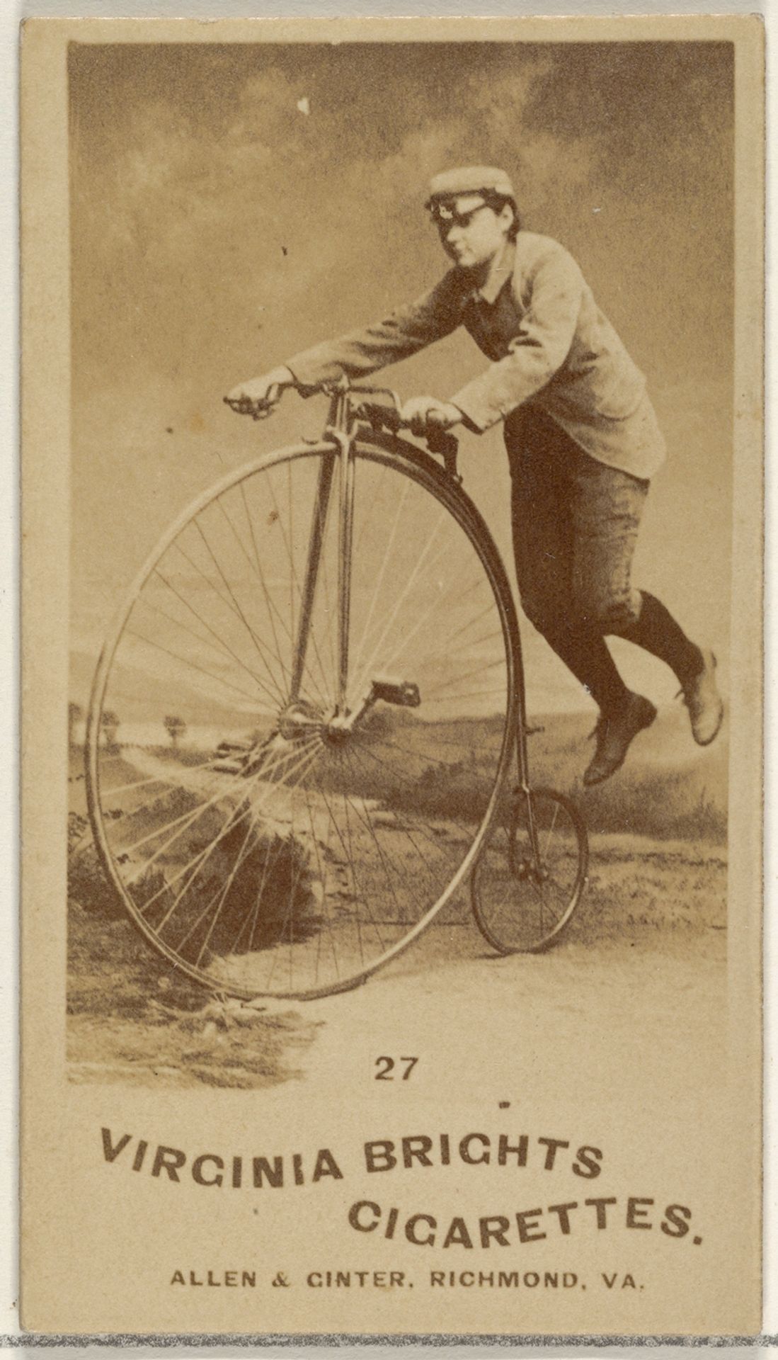 Card 27, from the Girl Cyclists series (N49) for Virginia Brights Cigarettes by Allen & Ginter