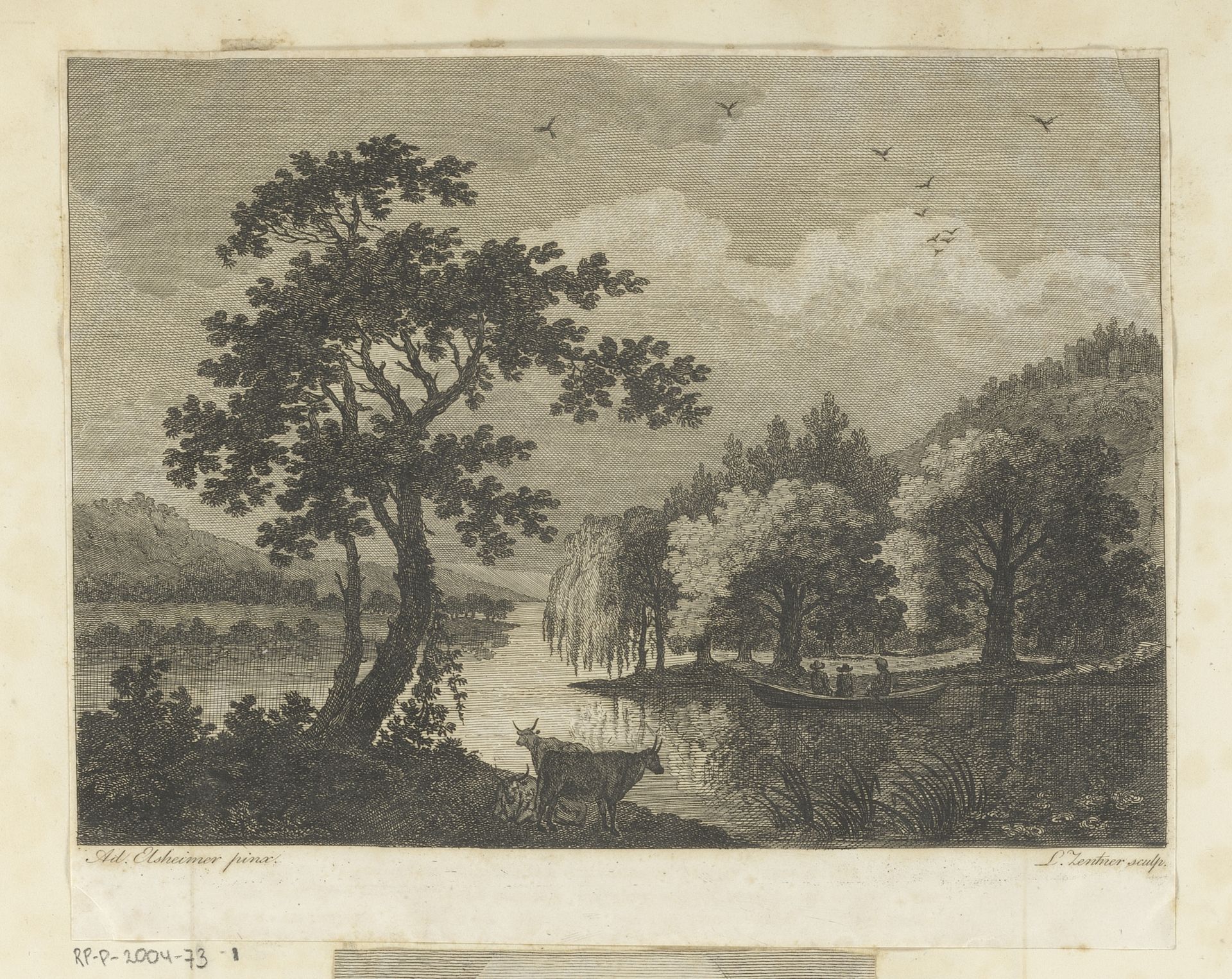 Landschap met bomen aan de oever van een rivier by J.L.L.C. Zentner
