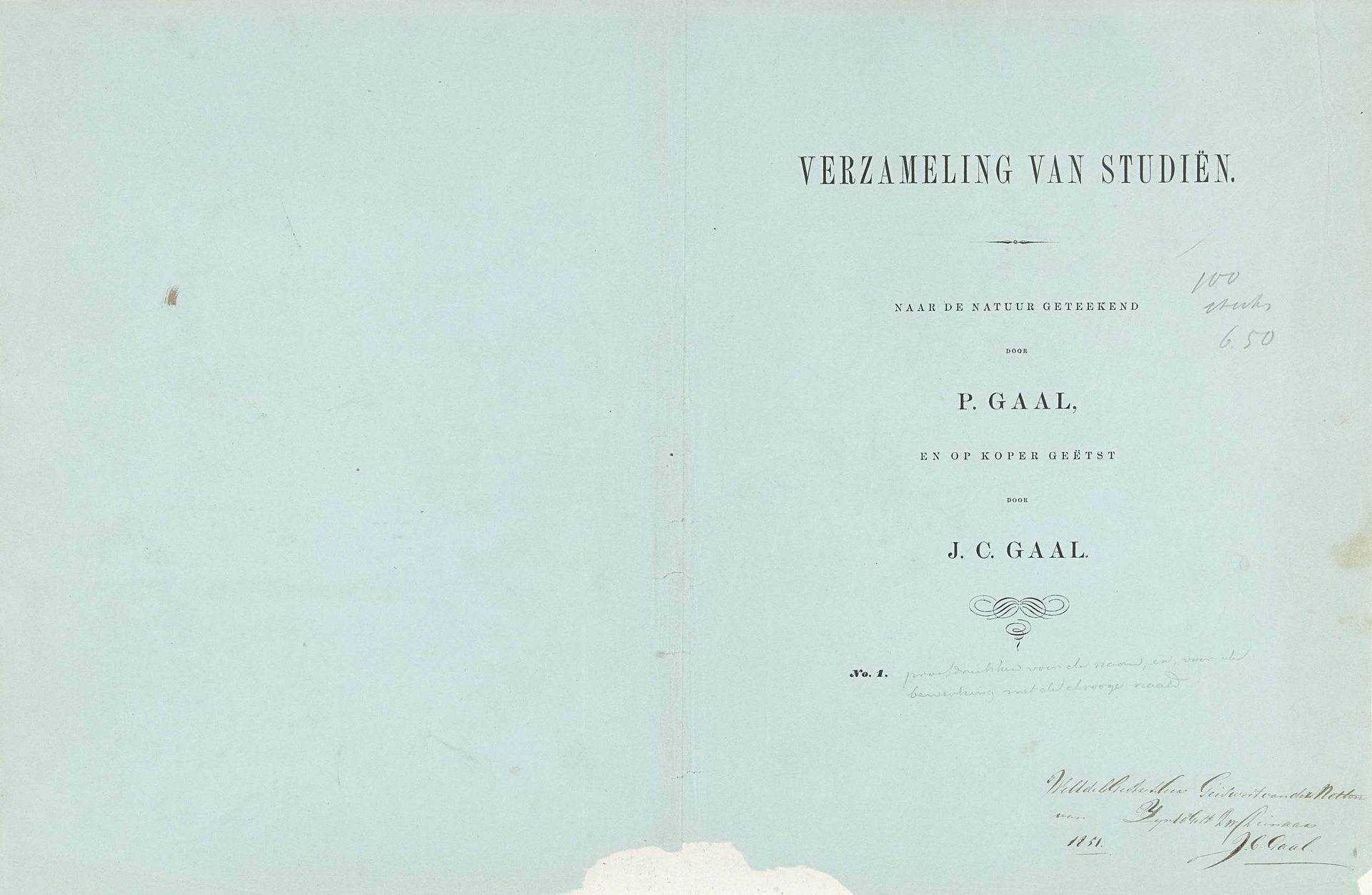 Omslag voor: Verzameling van studiën. Naar de natuur geteekend door P. Gaal, en op koper geëtst door J.C. Gaal by Jacobus Cornelis Gaal