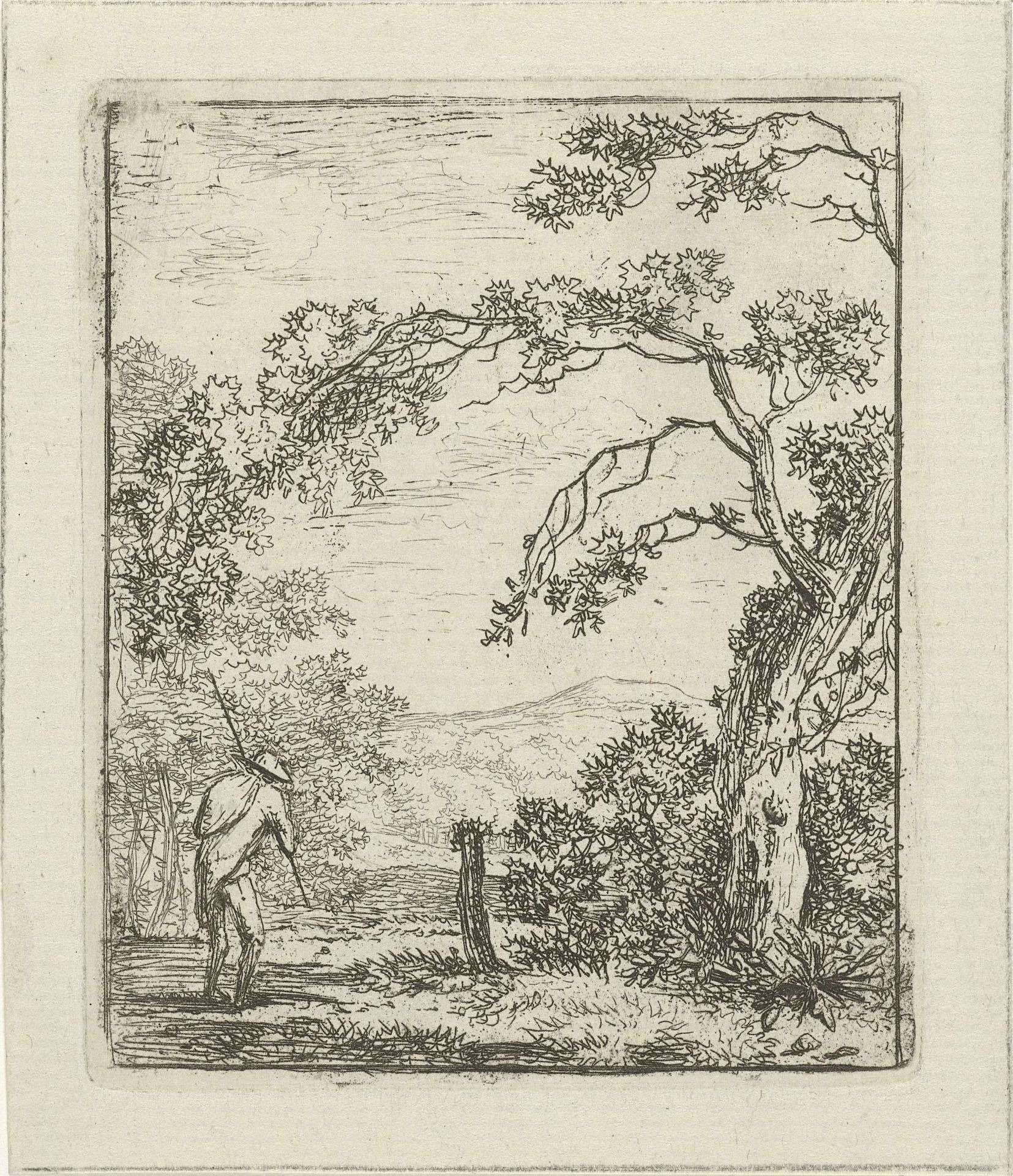 Landschap met man met knapzak by Hermanus Fock