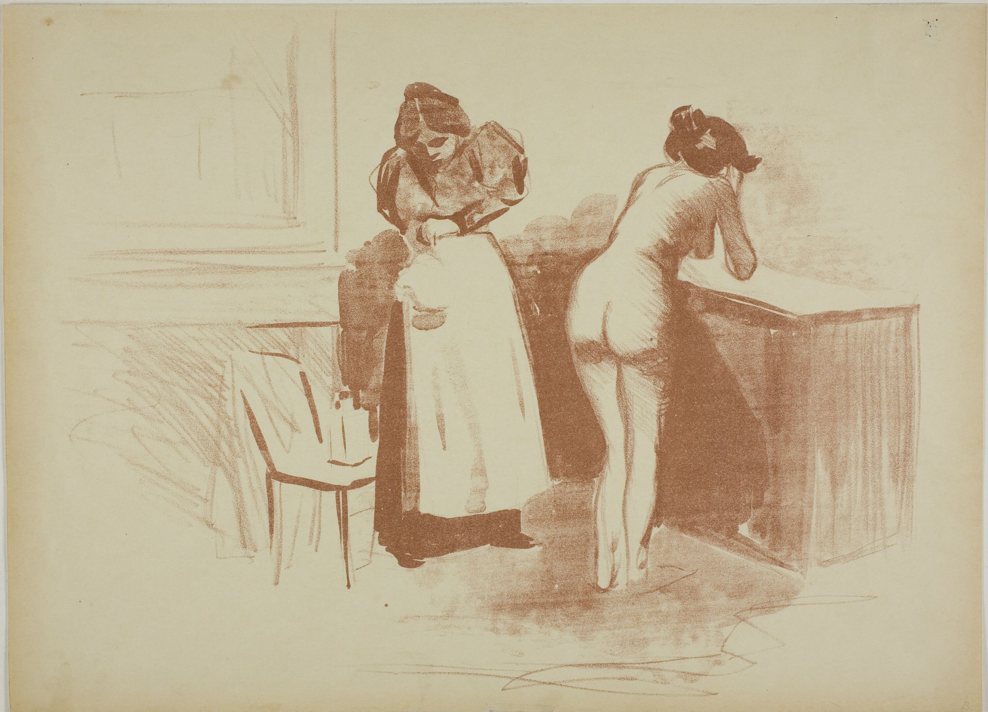 The Massage With Coarse Hair Glove, Wash and Line Plate by Jean-Louis Forain