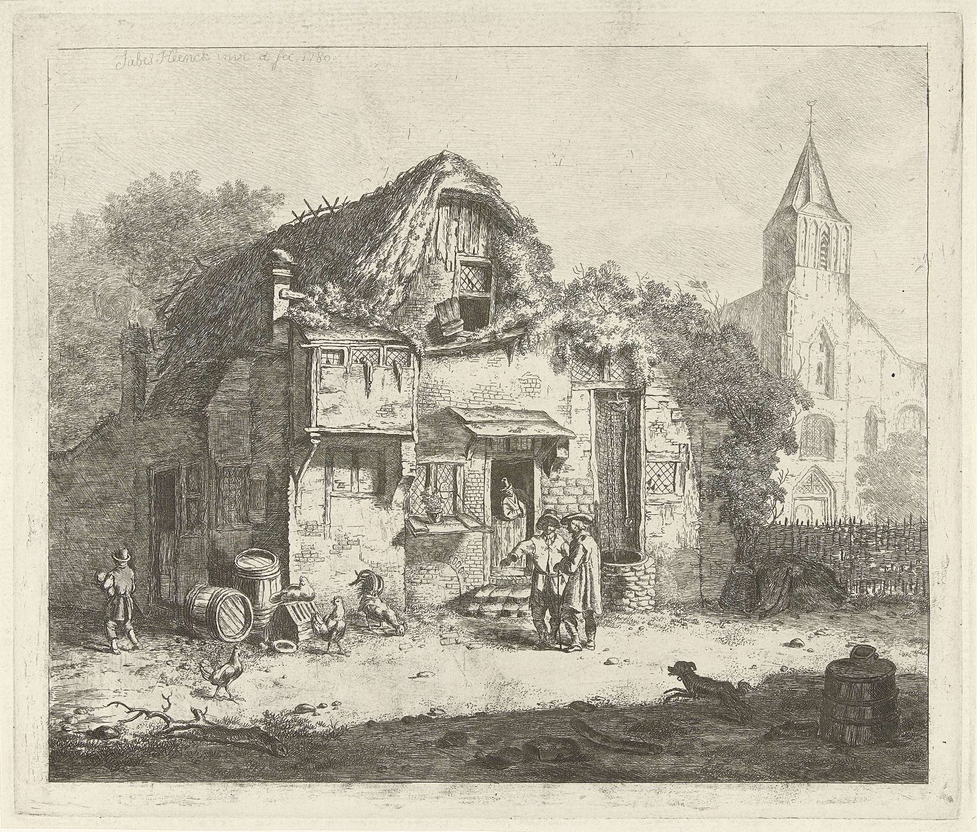 Boerderij bij een kerk by Jabes Heenck