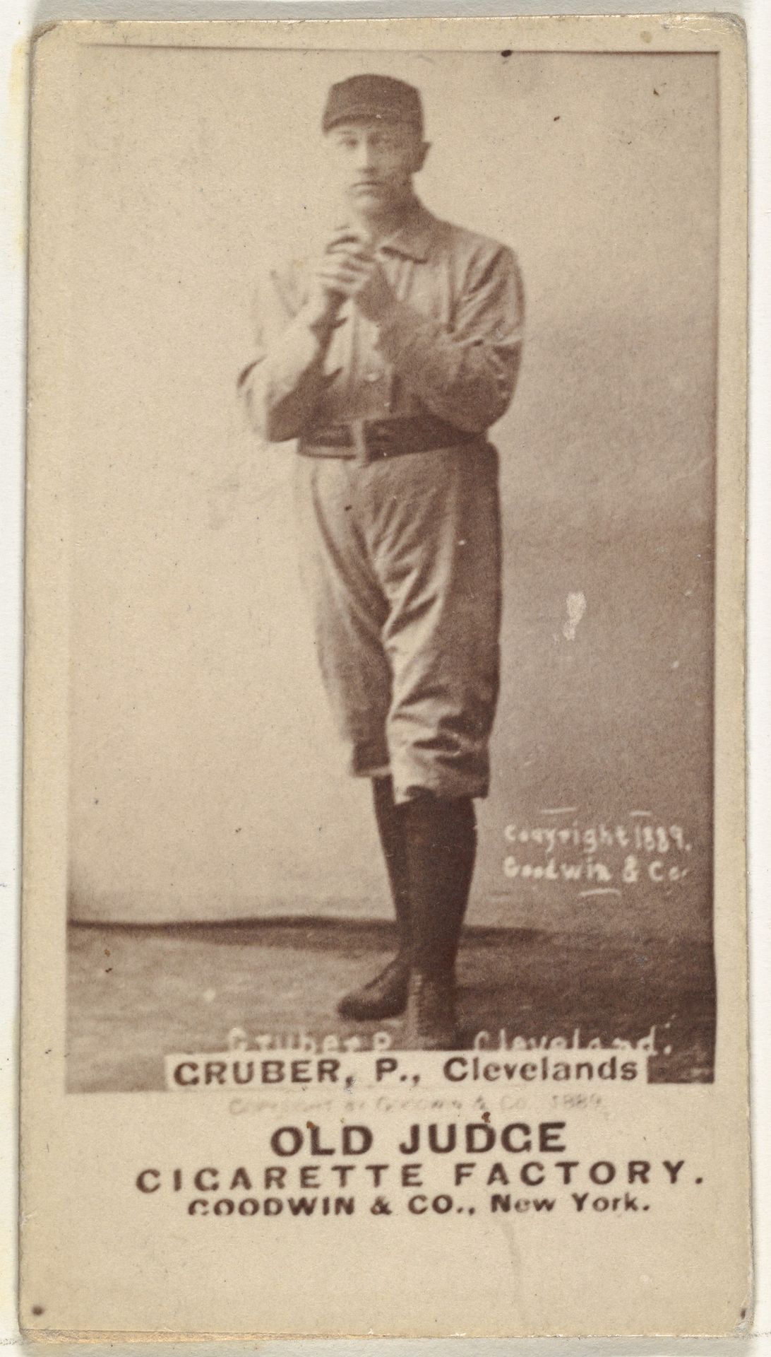 Henry Gruber, Pitcher, Cleveland, from the Old Judge series (N172) for Old Judge Cigarettes by Goodwin & Company