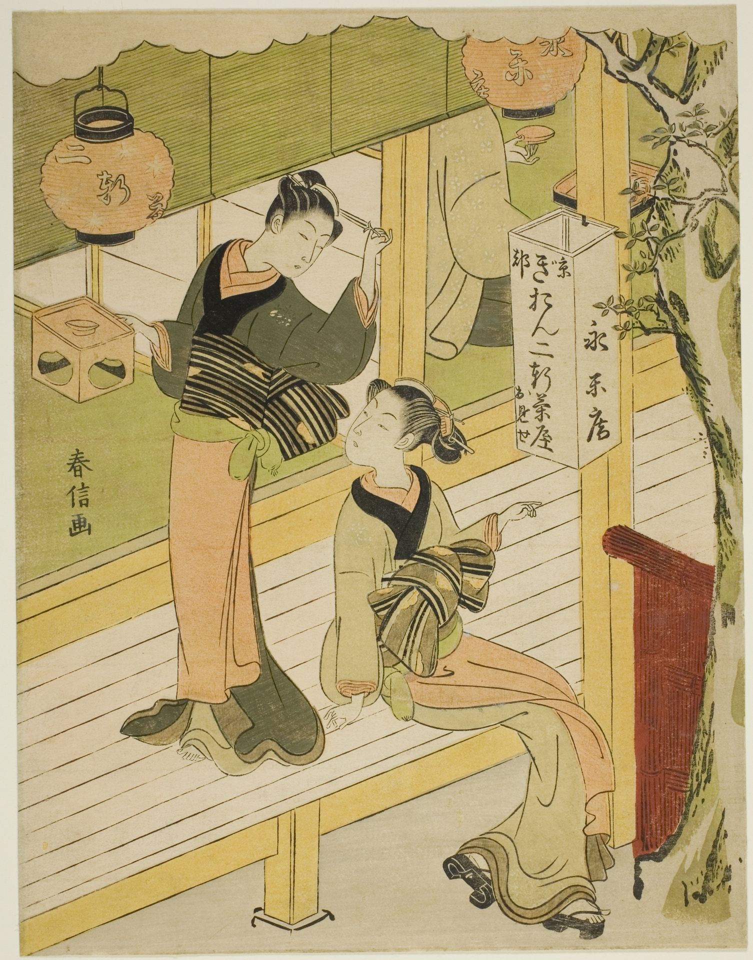 The Eiraku-an teahouse in Kyoto by Suzuki Harunobu 鈴木春信