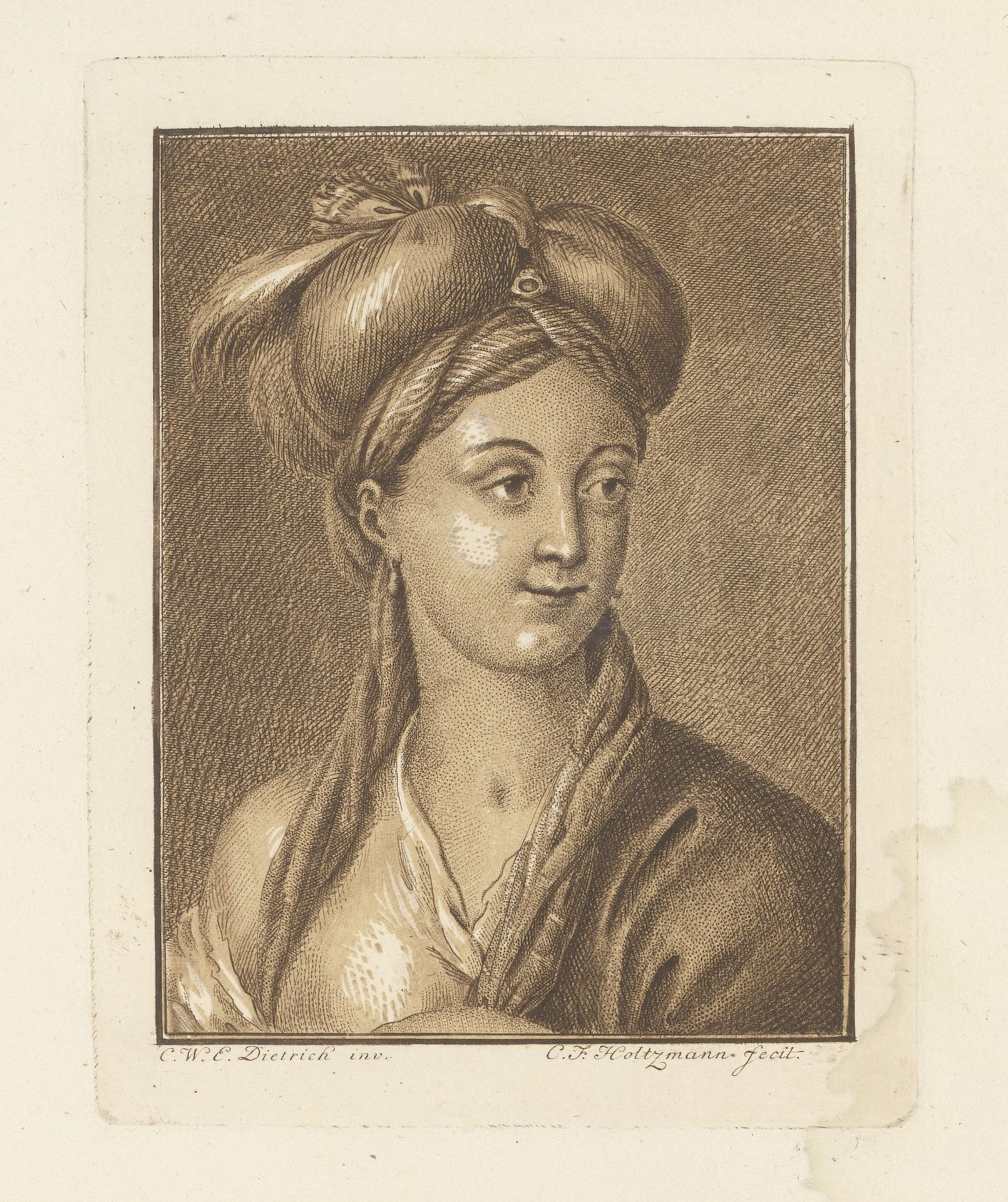 Portret van een onbekende vrouw met een tulband by Carl Friedrich Holtzmann