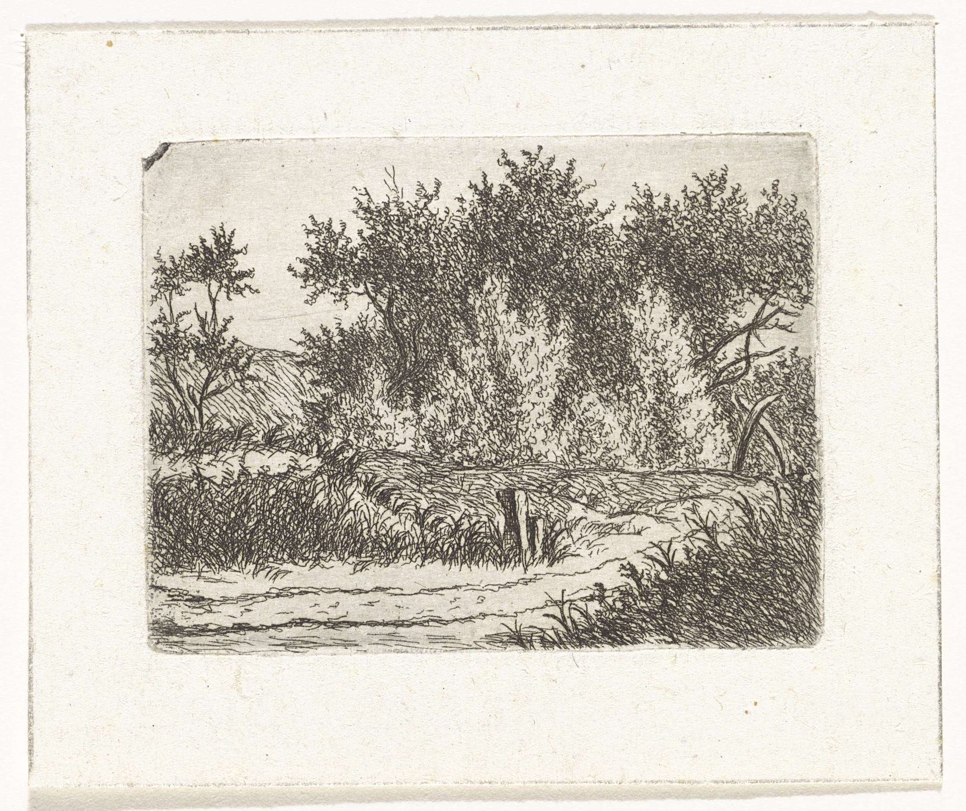 Bospad met twee palen by Abraham Hendrik Winter