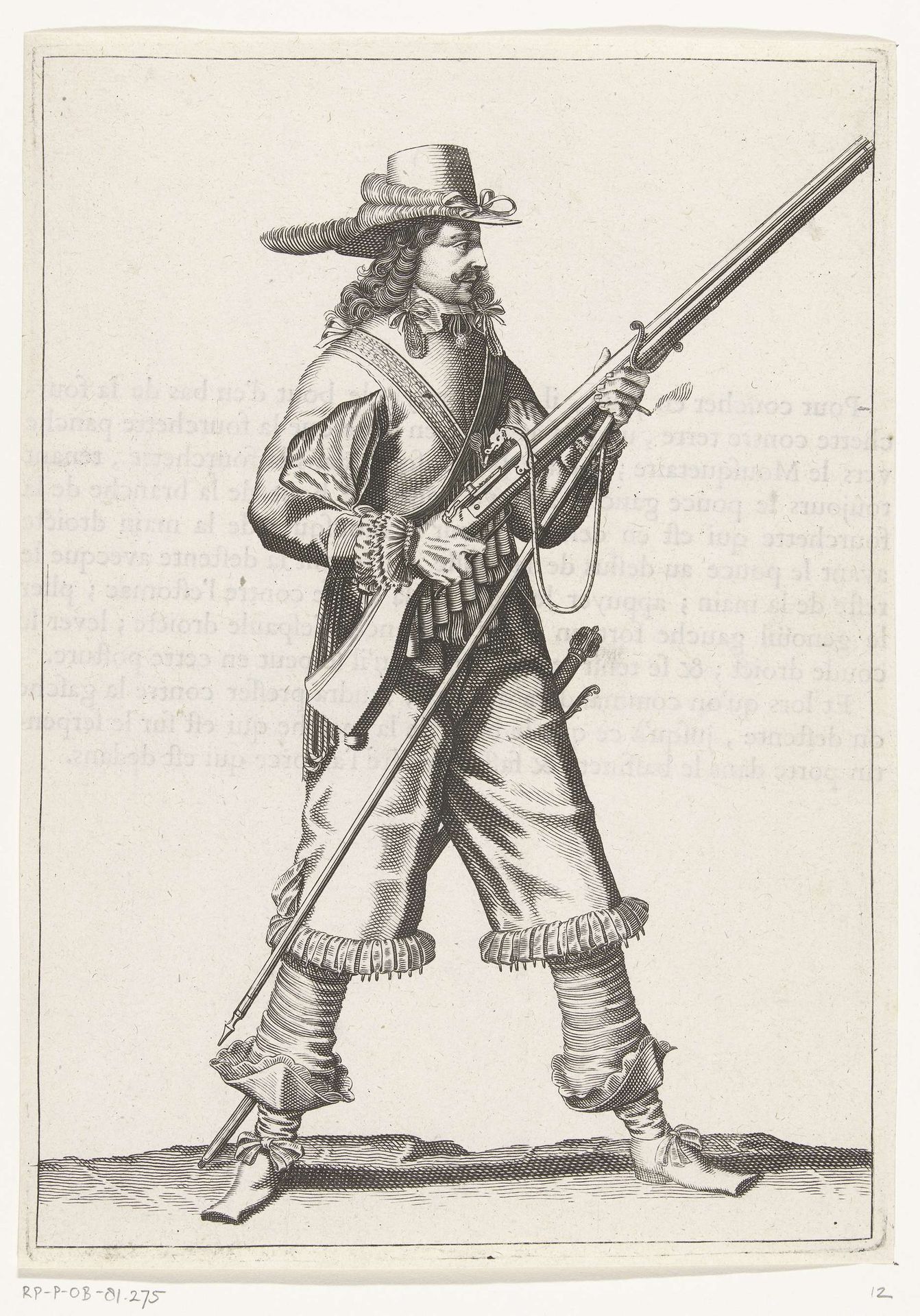 Soldaat die zijn furket onder zijn musket plaatst, ca. 1645 by Petrus Rucholle