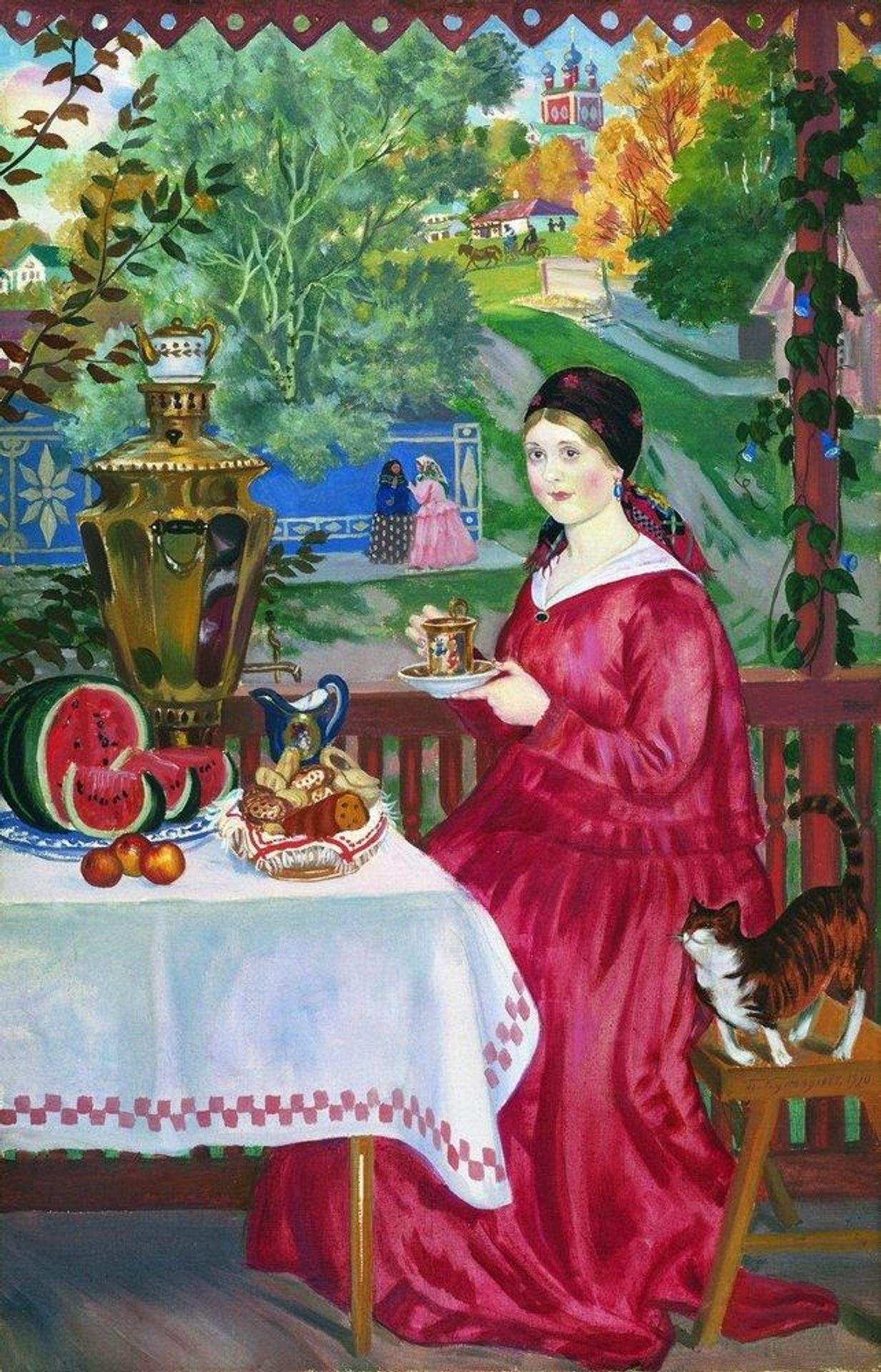 Merchant's wife on the balcony by Boris Kustodiev