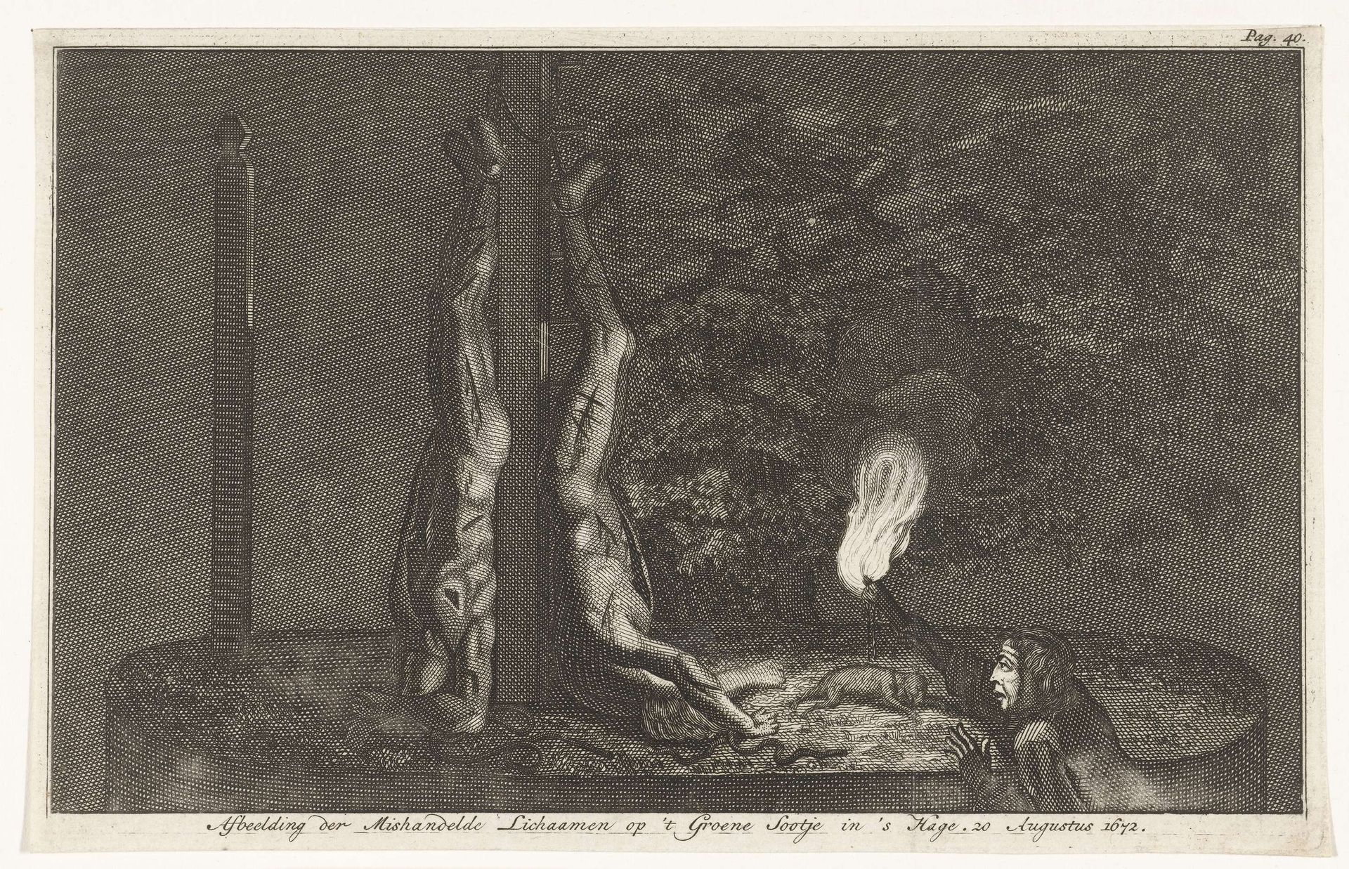 De verminkte lichamen van de gebroeders De Witt hangend aan de wip, 1672 by Anonymous