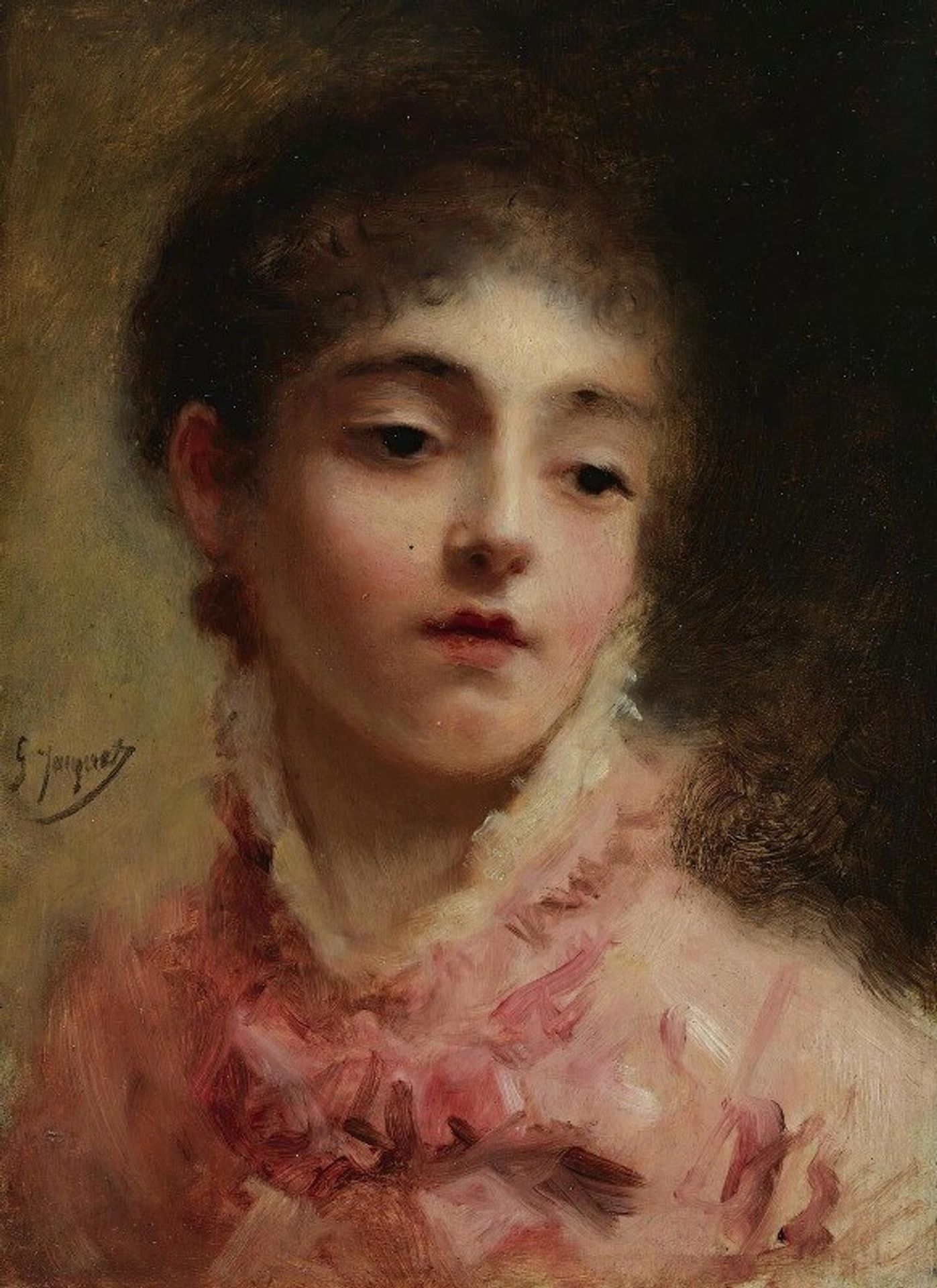 Young Woman In A Pink Dress by Gustave Jean Jacquet