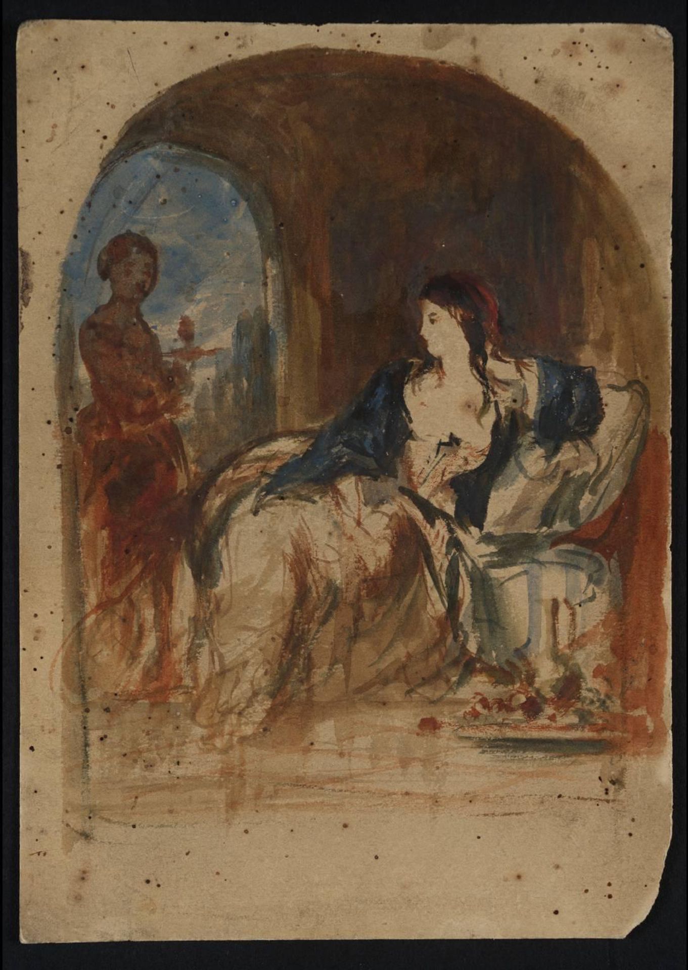 A Girl Seated in a Vaulted Room, with Attendant by Sir David Wilkie