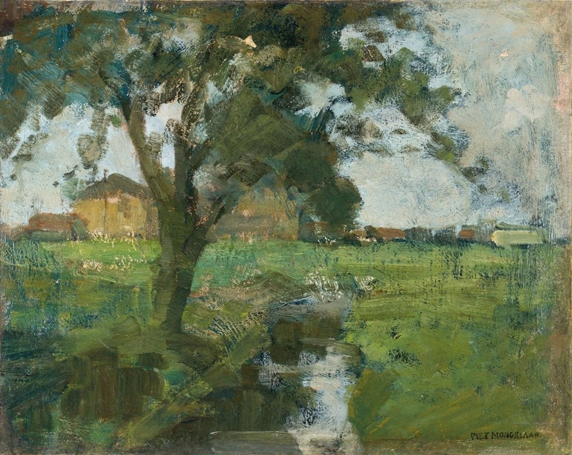 Farm Setting With Foreground Tree And Irrigation Ditch by Piet Mondrian