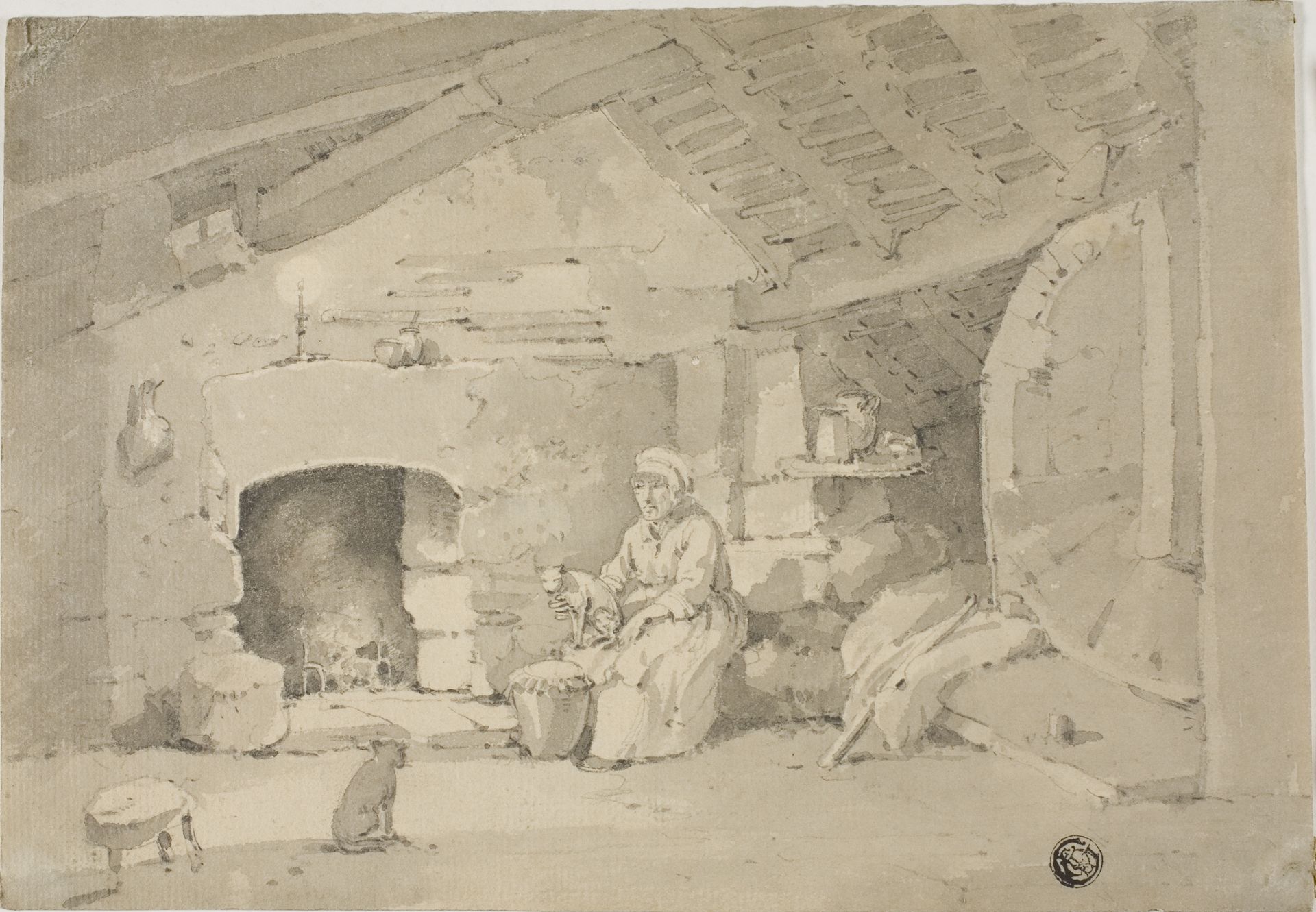 Woman in a Rustic Interior by Anonymous