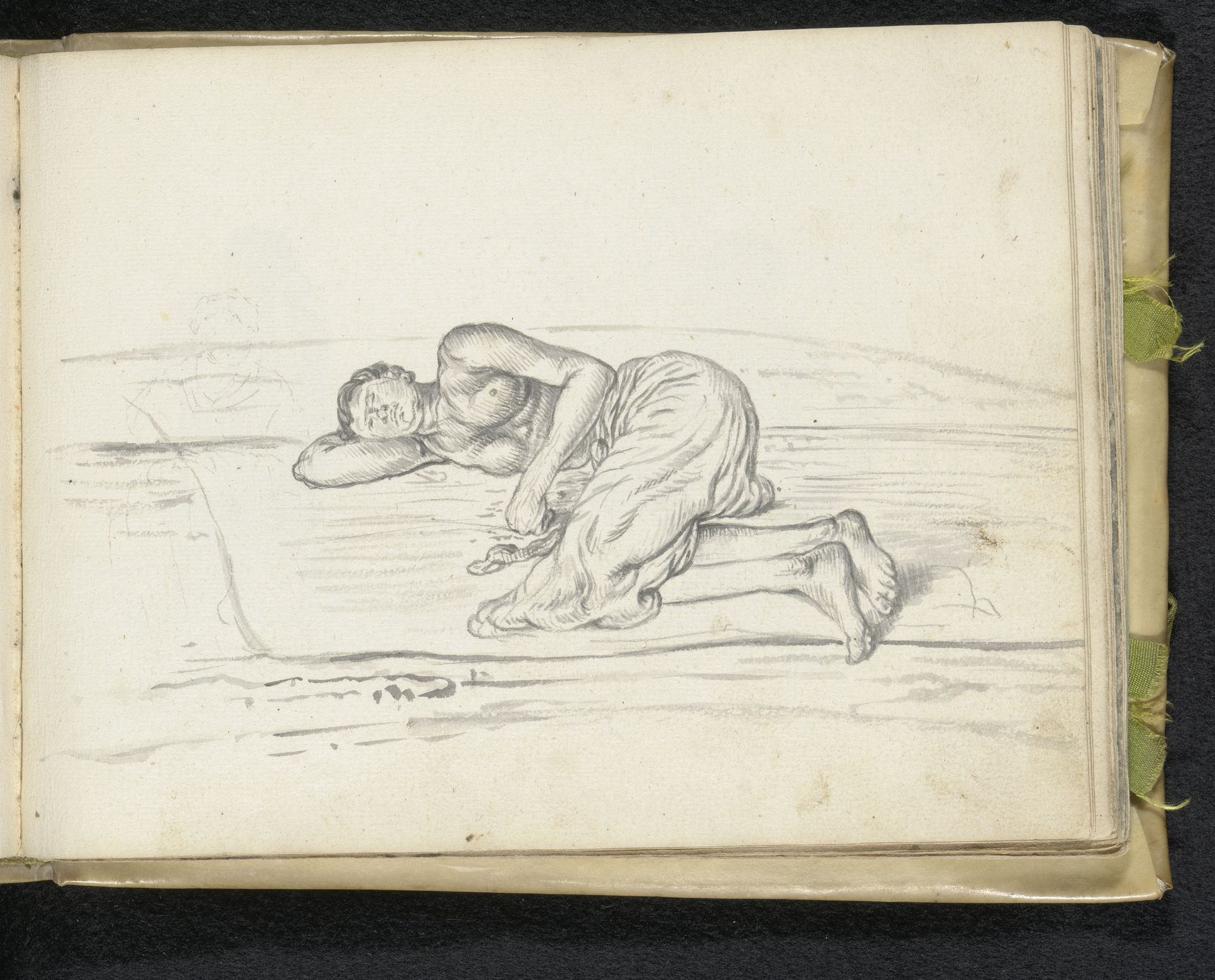 Man sleeping on a mat on the ground by Esaias Boursse
