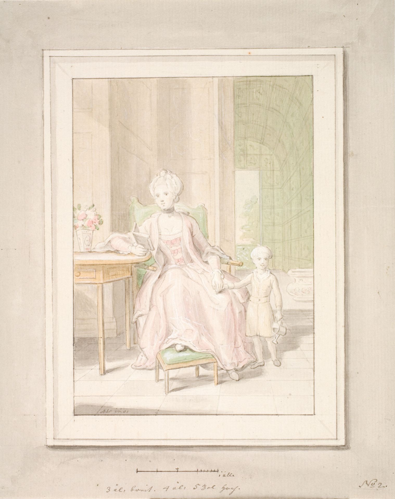Dronning Caroline Mathilde med kronprins Frederik. by Peder Als