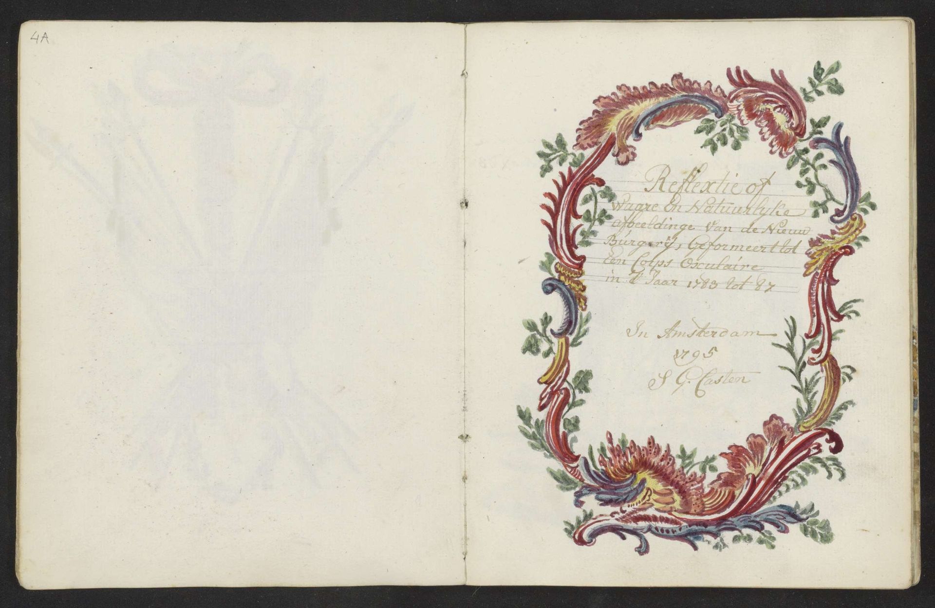 Titel voor het tweede hoofdstuk over de nieuwe Amsterdamse schutterij van 1783-1787 by S.G. Casten
