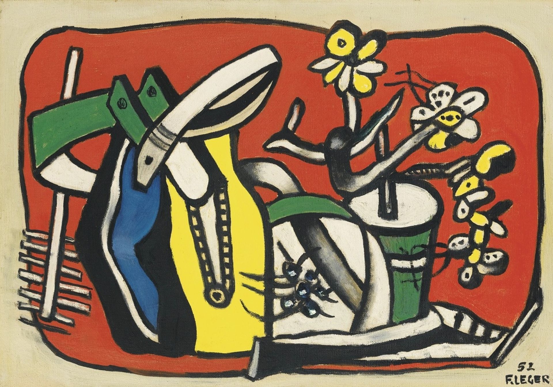 Un sac polychrome et des fleurs by Fernand Léger