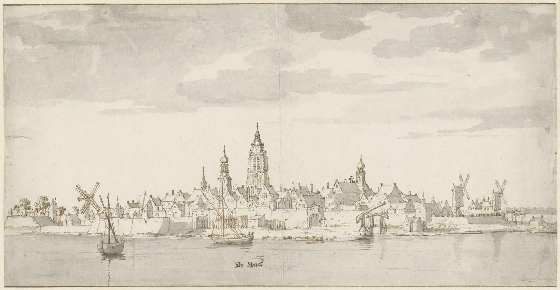 Gezicht over de Waal op Zaltbommel by Valentijn Klotz