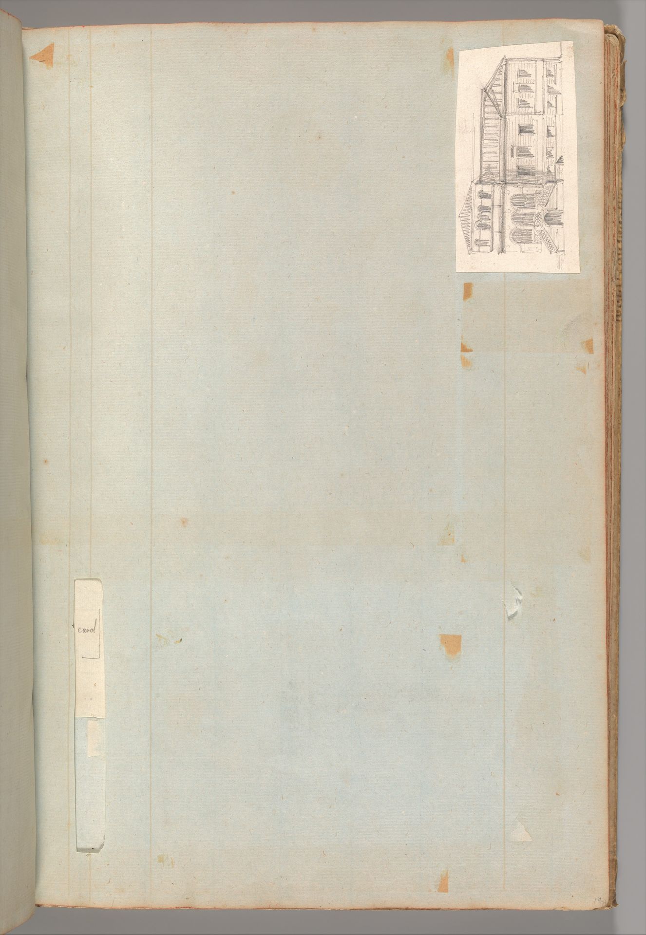Page from a Scrapbook containing Drawings and Several Prints of Architecture, Interiors, Furniture and Other Objects by Charles Percier