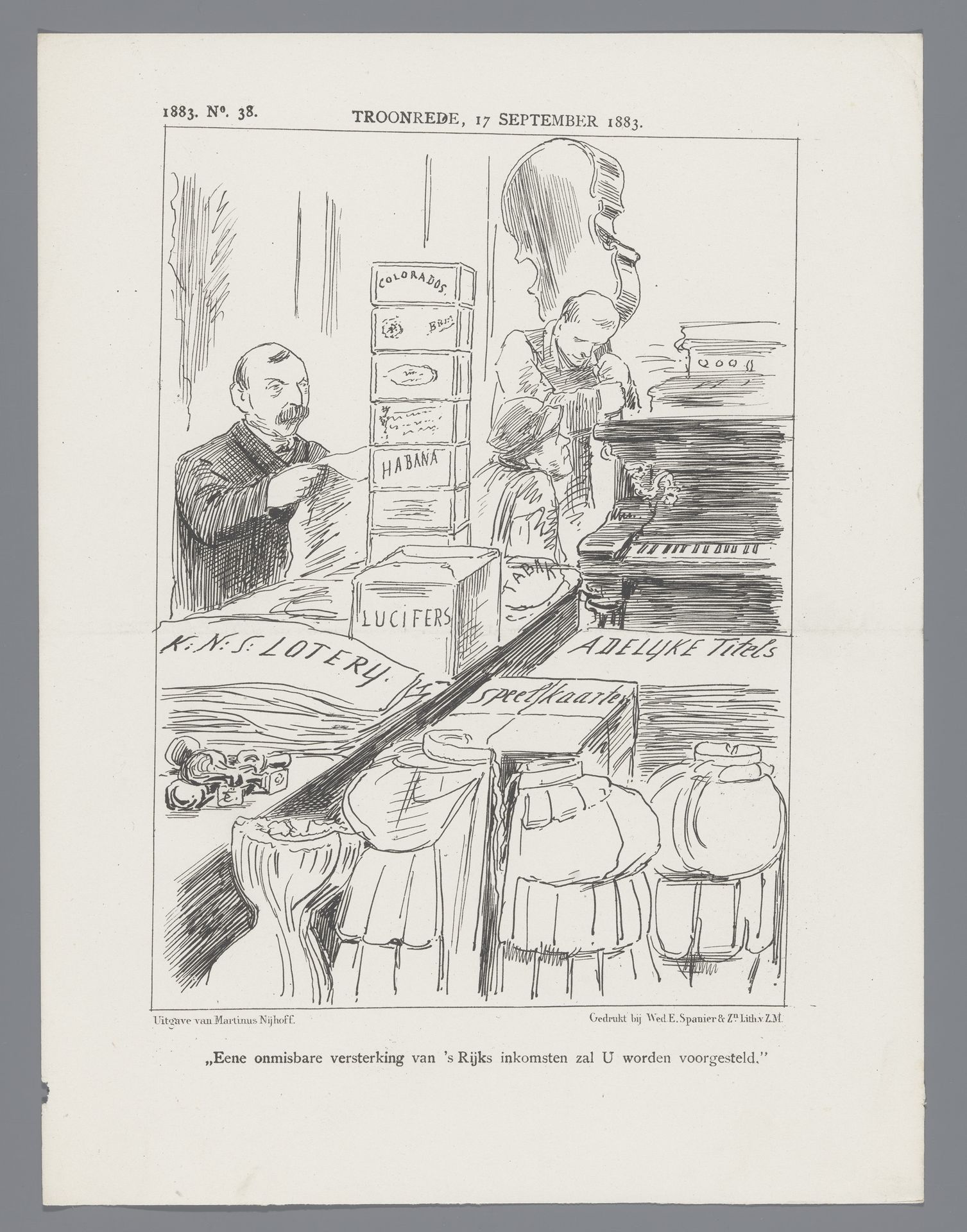 Spotprent over de troonrede, 1883 by Johan Michaël Schmidt Crans