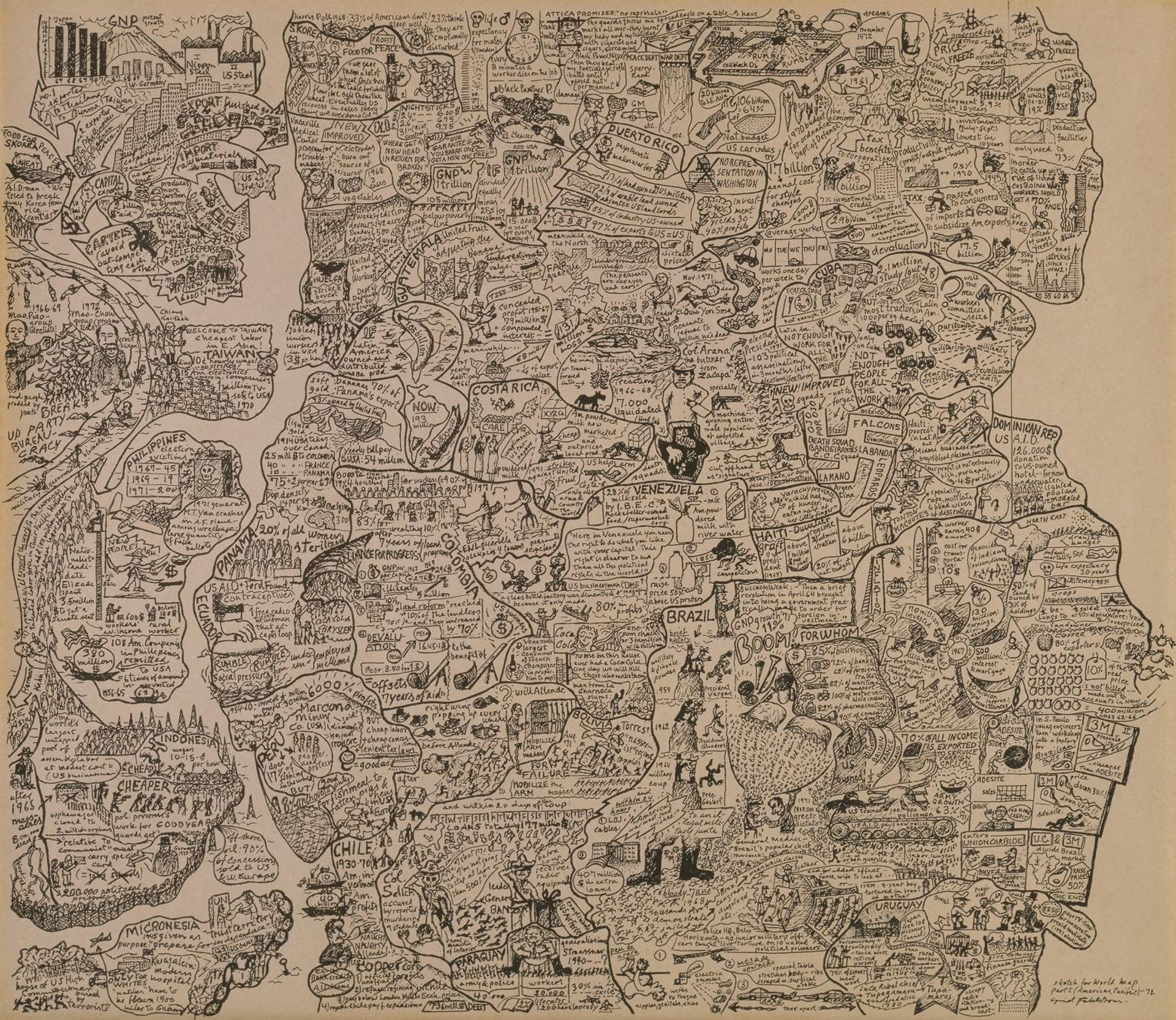 Sketch for World Map Part 1 (Americas, Pacific) by Oyvind Fahlstrom