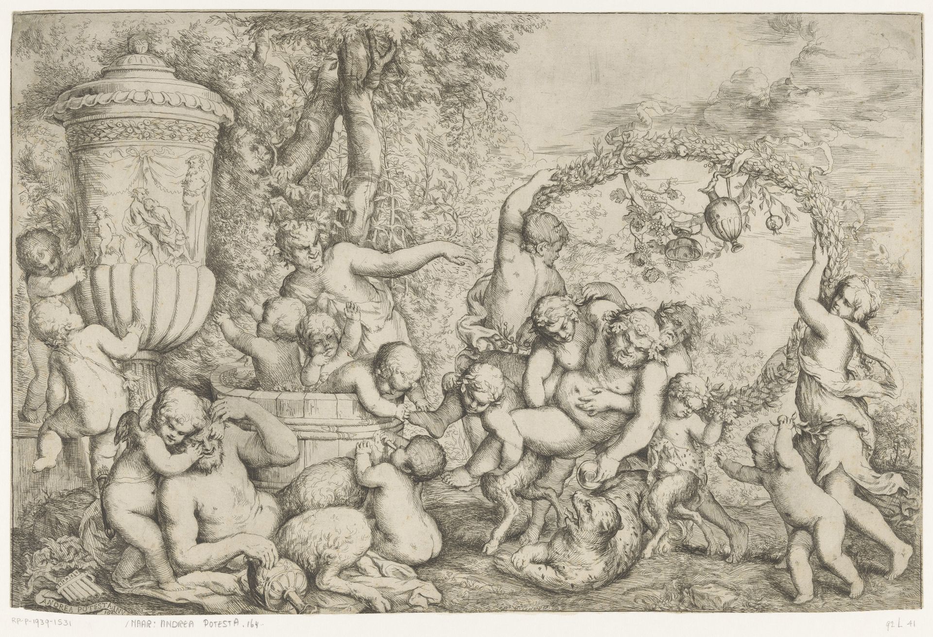 Bacchanaal met Silenus by Giovanni Andrea Podestà
