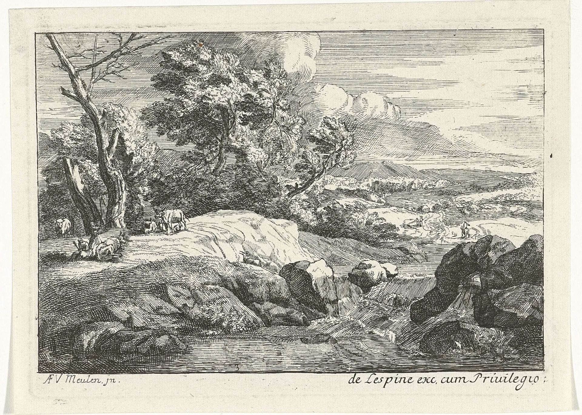 Landschap met figuren by Jan van Huchtenburg