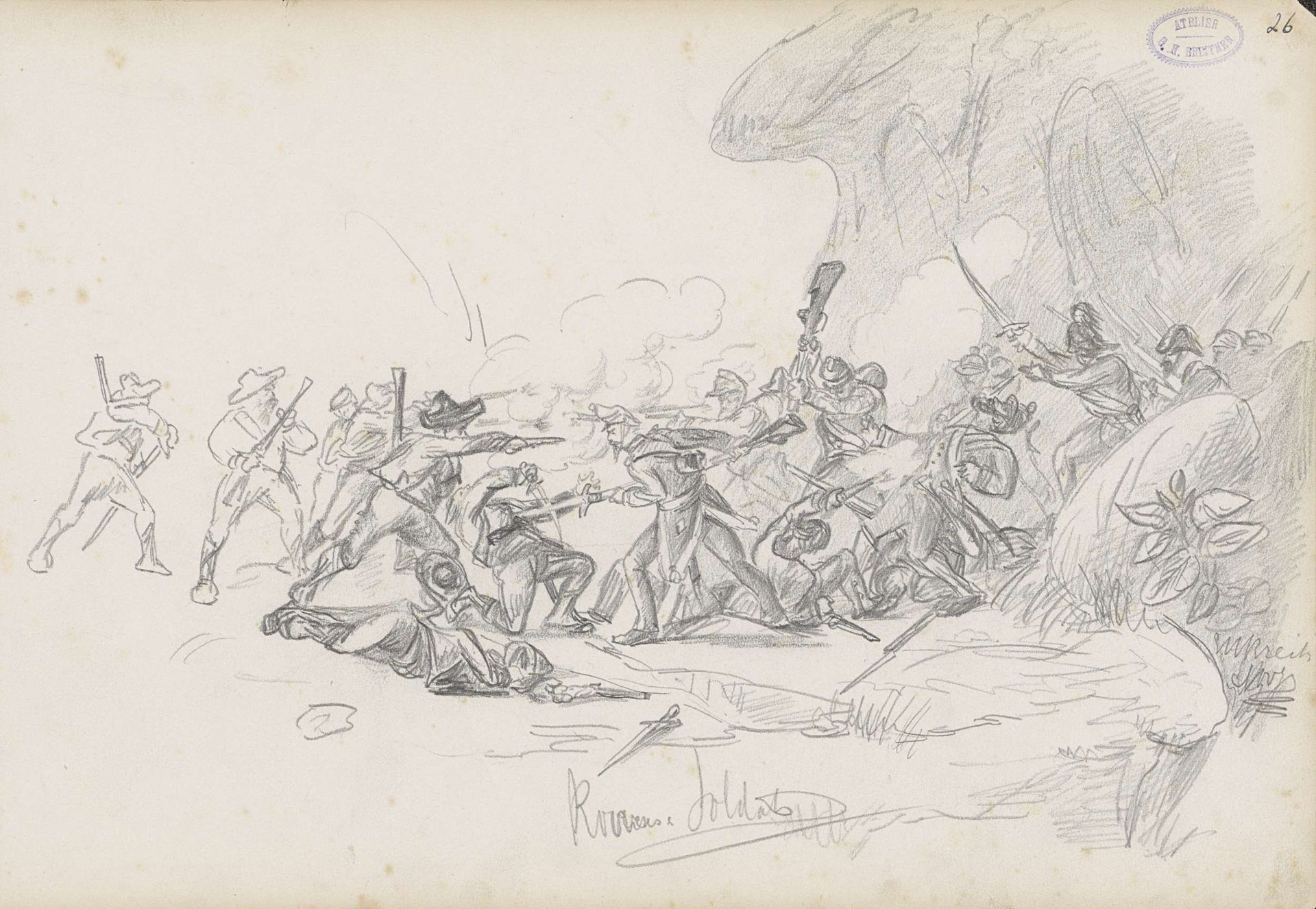 Gevecht tussen rovers en soldaten by George Hendrik Breitner